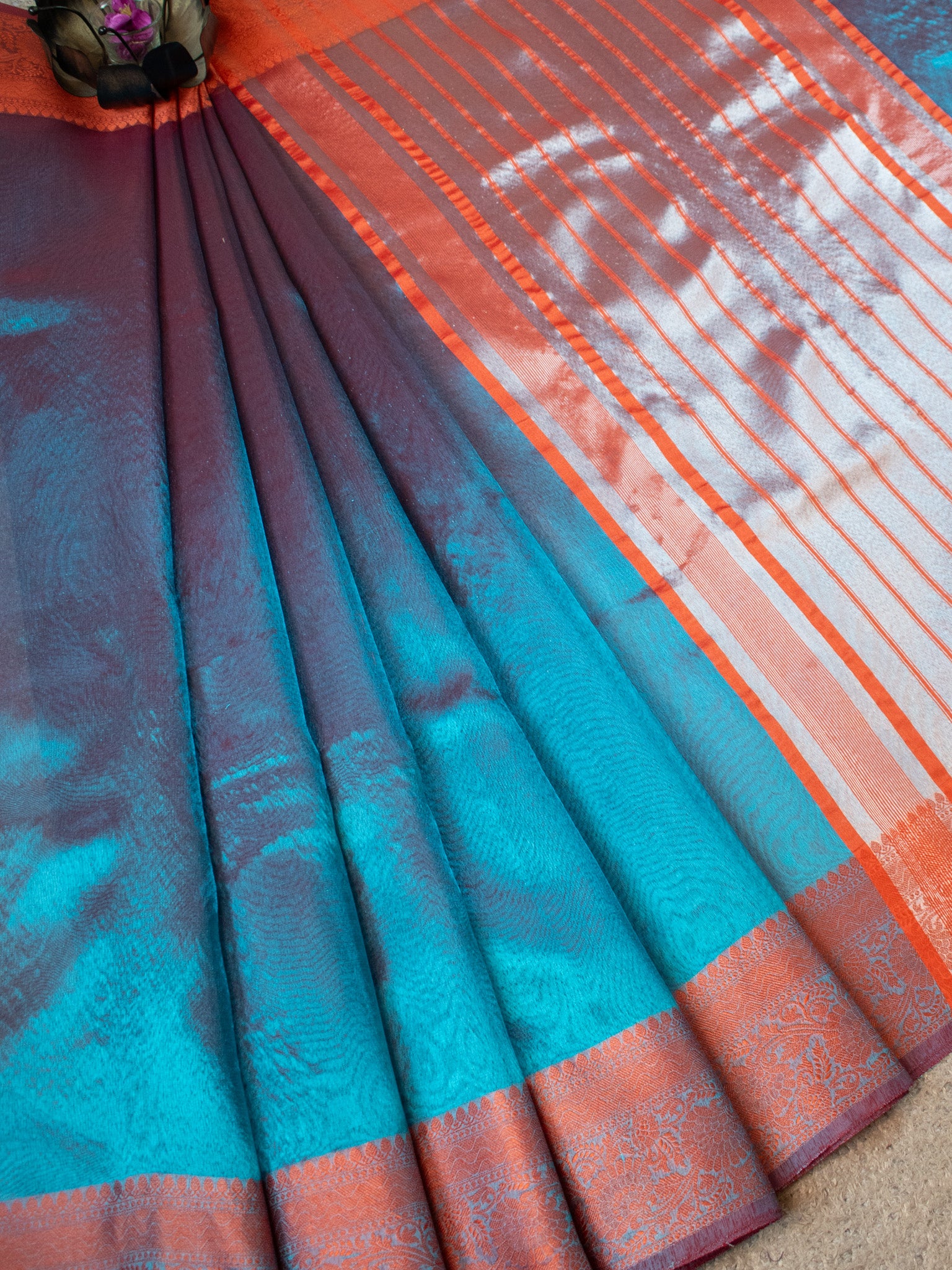 Banarasi Plain Shaded Tissue Saree With Zari Border - Blue