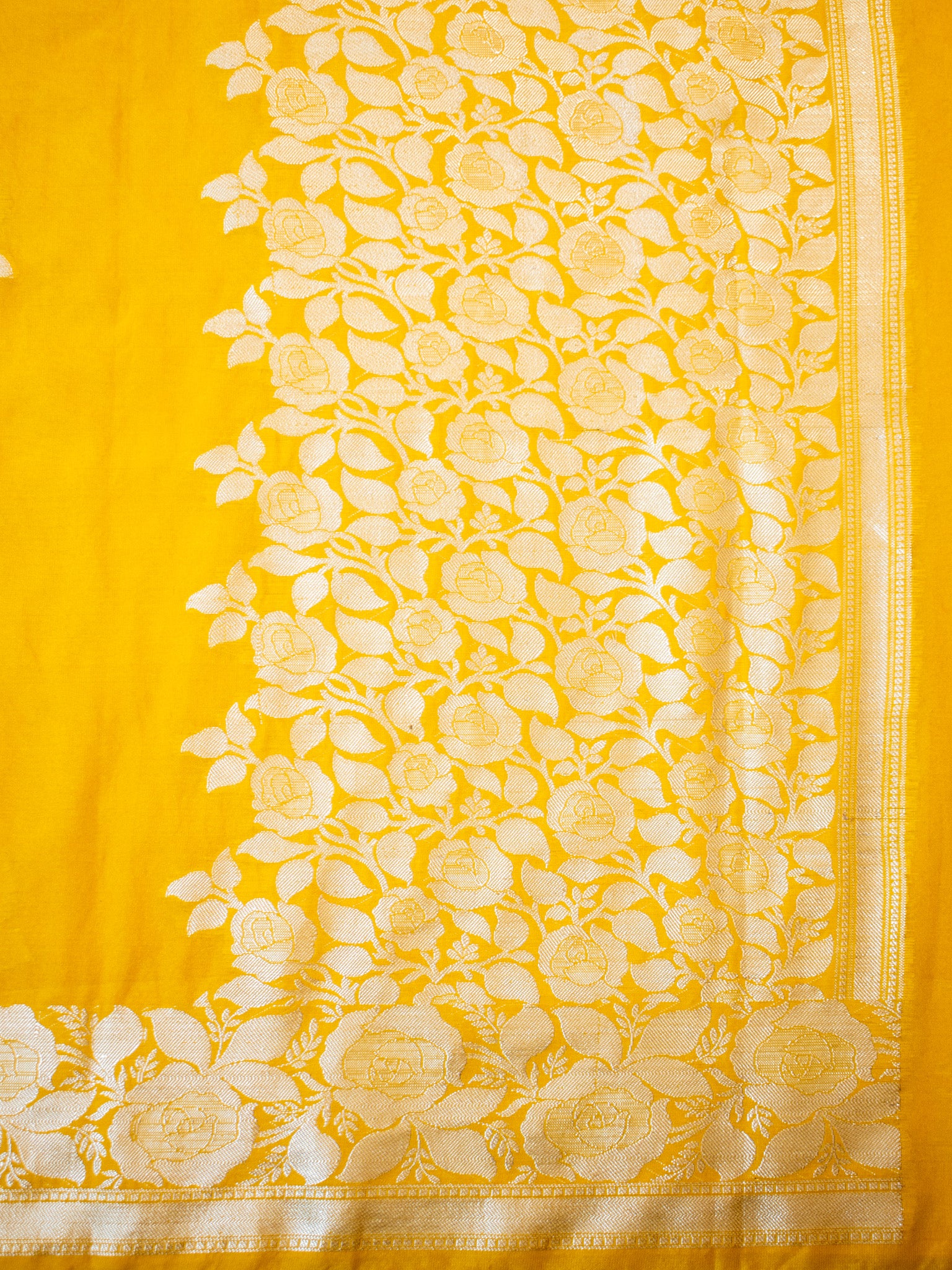 Banarasi Cotton Silk Saree Silver Zari Weaving With Border-Yellow