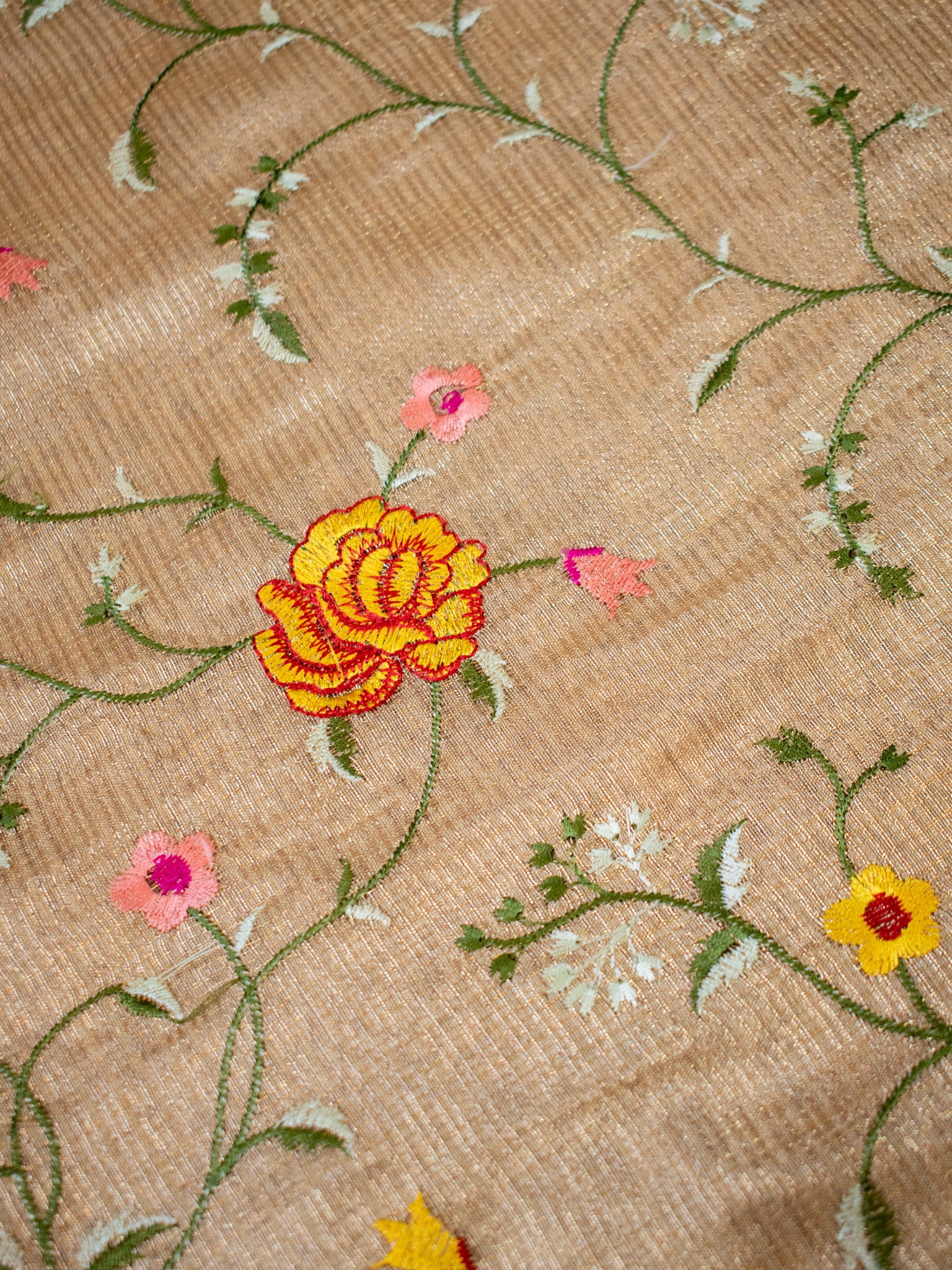 Banarasi Kota Check Saree With Embroidery & Border - Gold