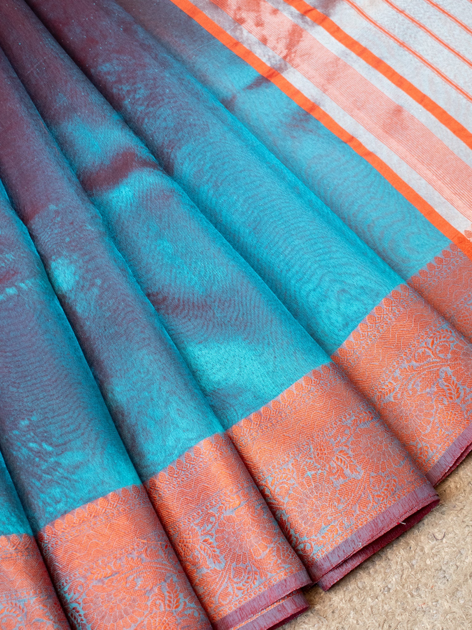 Banarasi Plain Shaded Tissue Saree With Zari Border - Blue