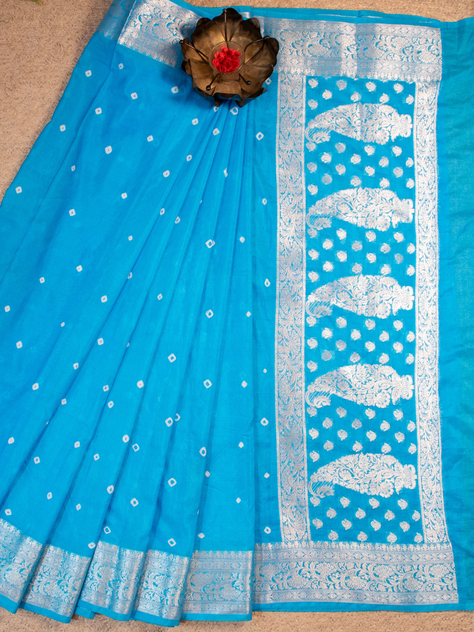 Banarasi Soft Cotton Saree With Silver Zari Border-Blue
