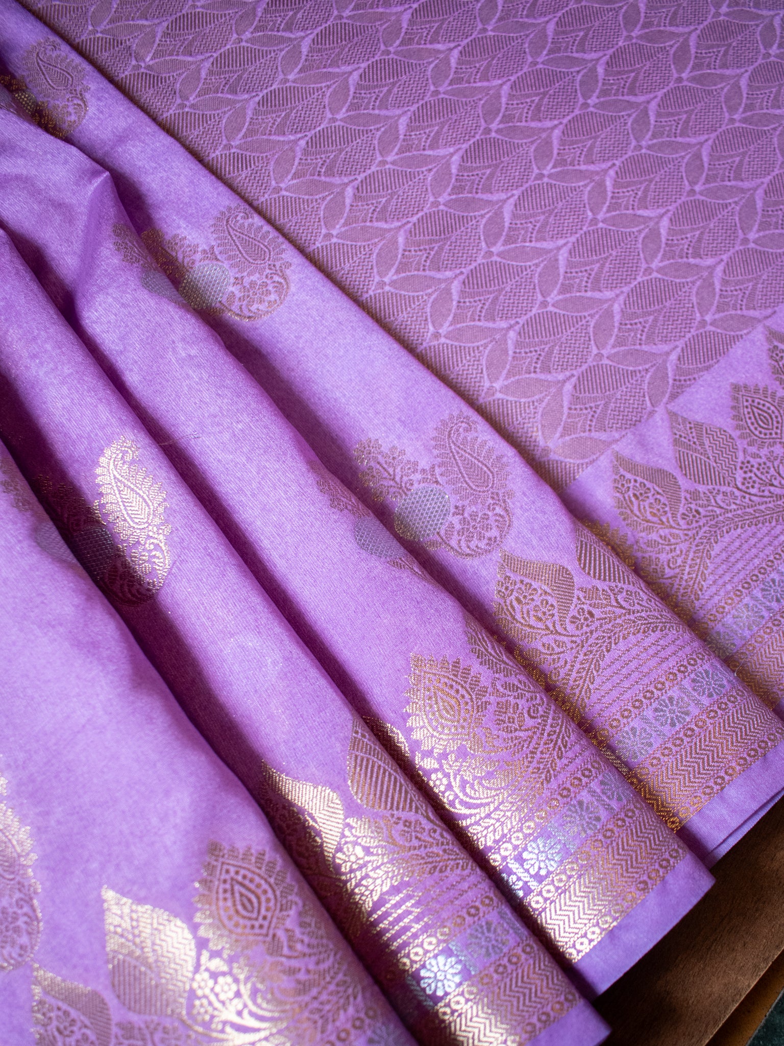 Banarasi Semi Silk Saree with Zari Weaving & Border- Lavender