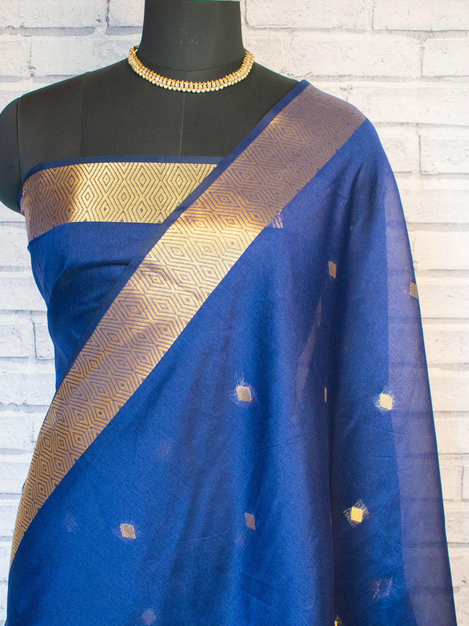 Banarasi Organza Mix Saree with Golden Weaving & Border- Navy Blue
