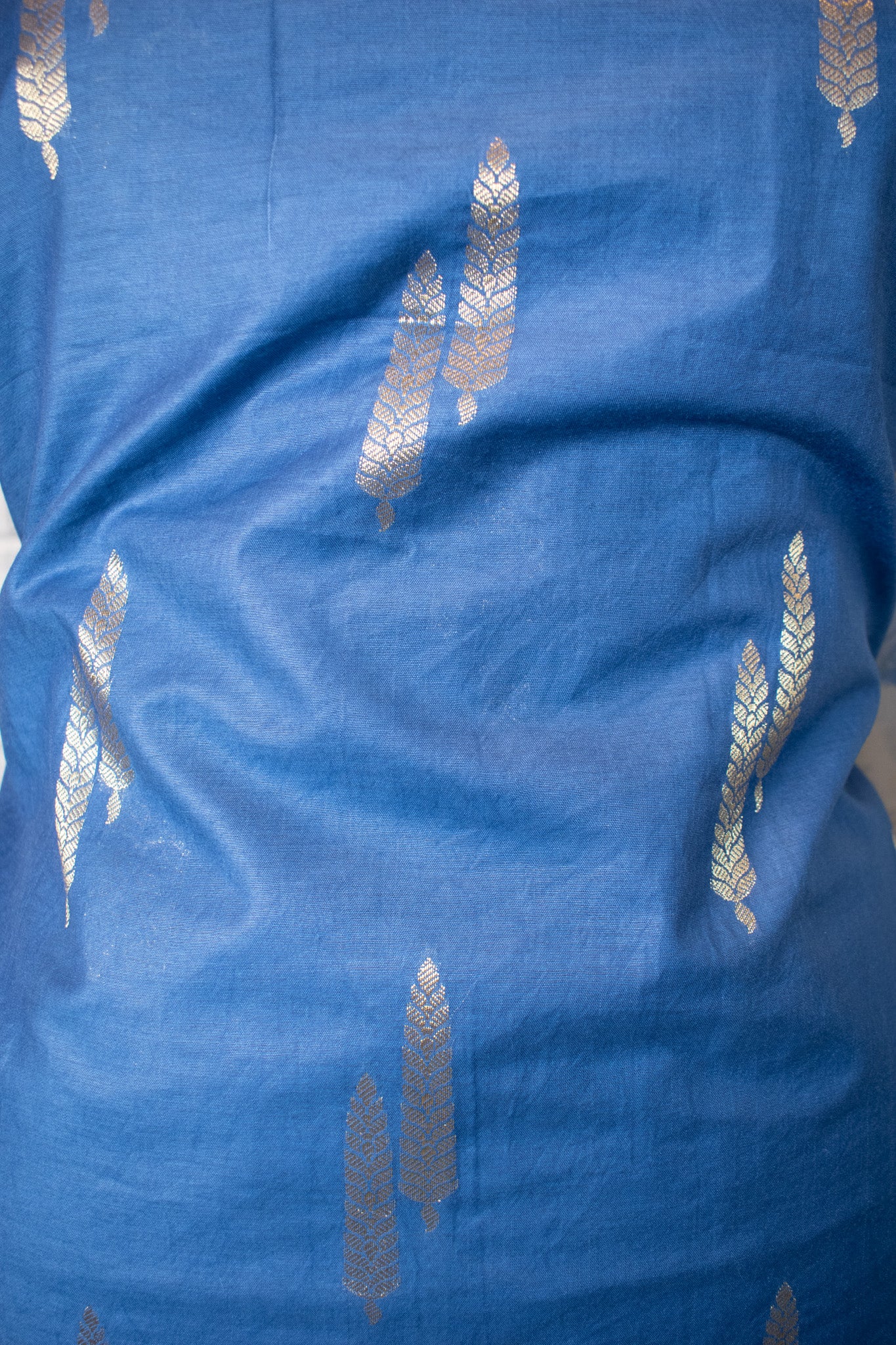 Banarasi Cotton Salwar Kameez Material With Silver Zari Weaving & Dupatta-Blue