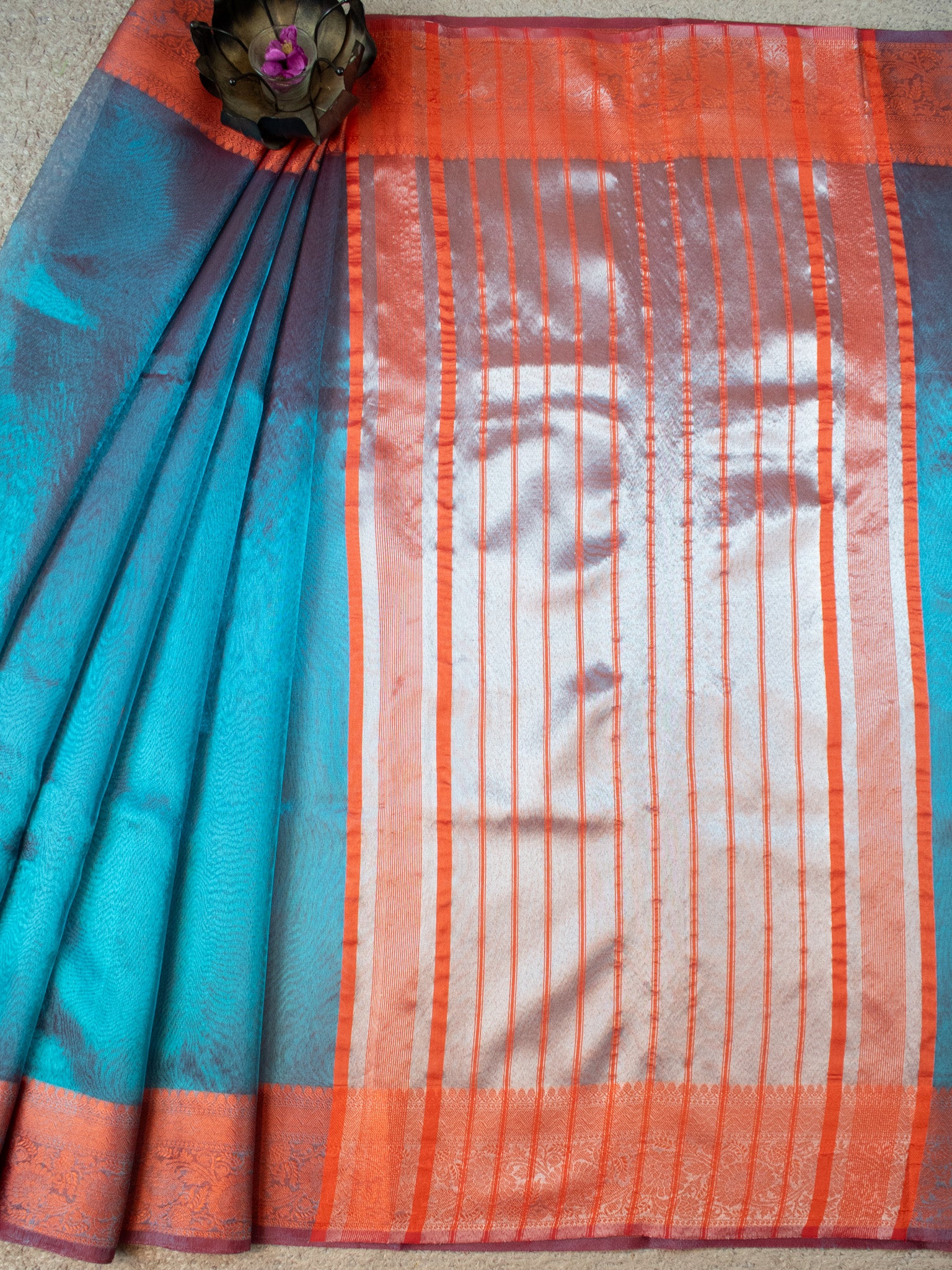 Banarasi Plain Shaded Tissue Saree With Zari Border - Blue