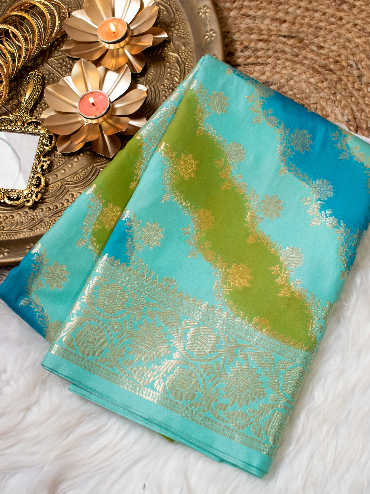 Banarasi Cotton Silk Saree With Zari Weaving & Border - Blue