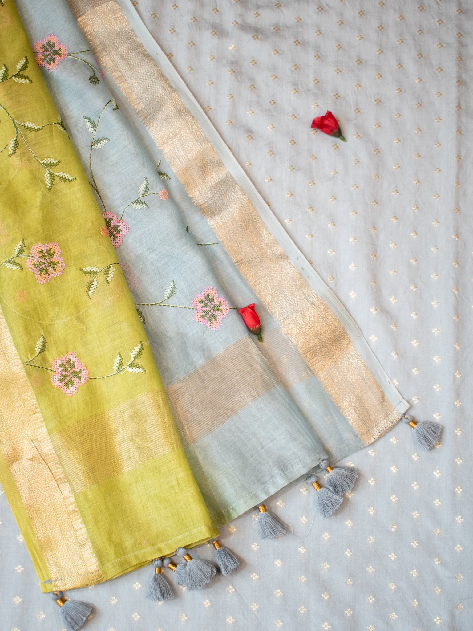 Banarasi Pure Chanderi Salwar Kameez Fabric With Embroidered Dupatta-Blue