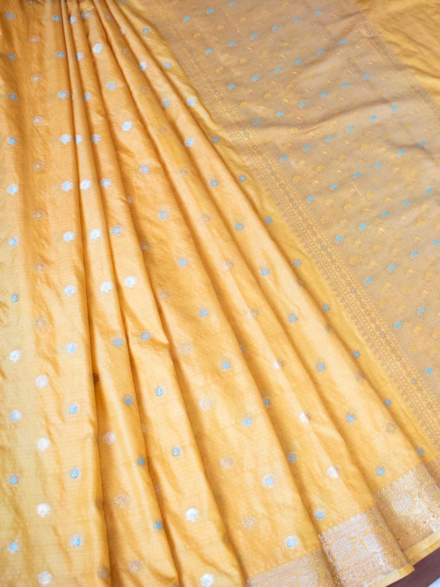 Banarasi Semi Silk Saree With Zari Weaving & Border- Yellow