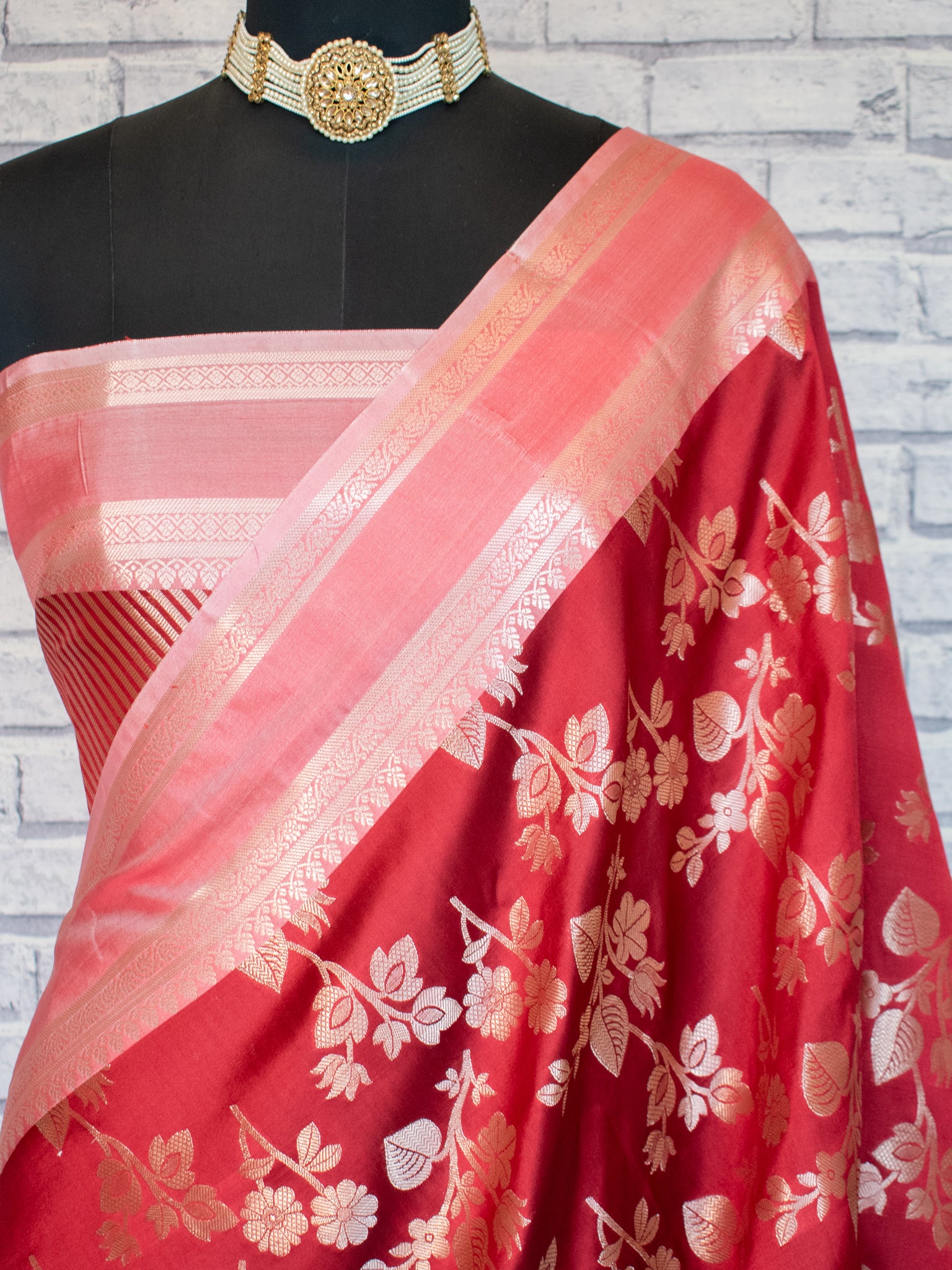 Banarasi Semi Silk Saree With Border - Red