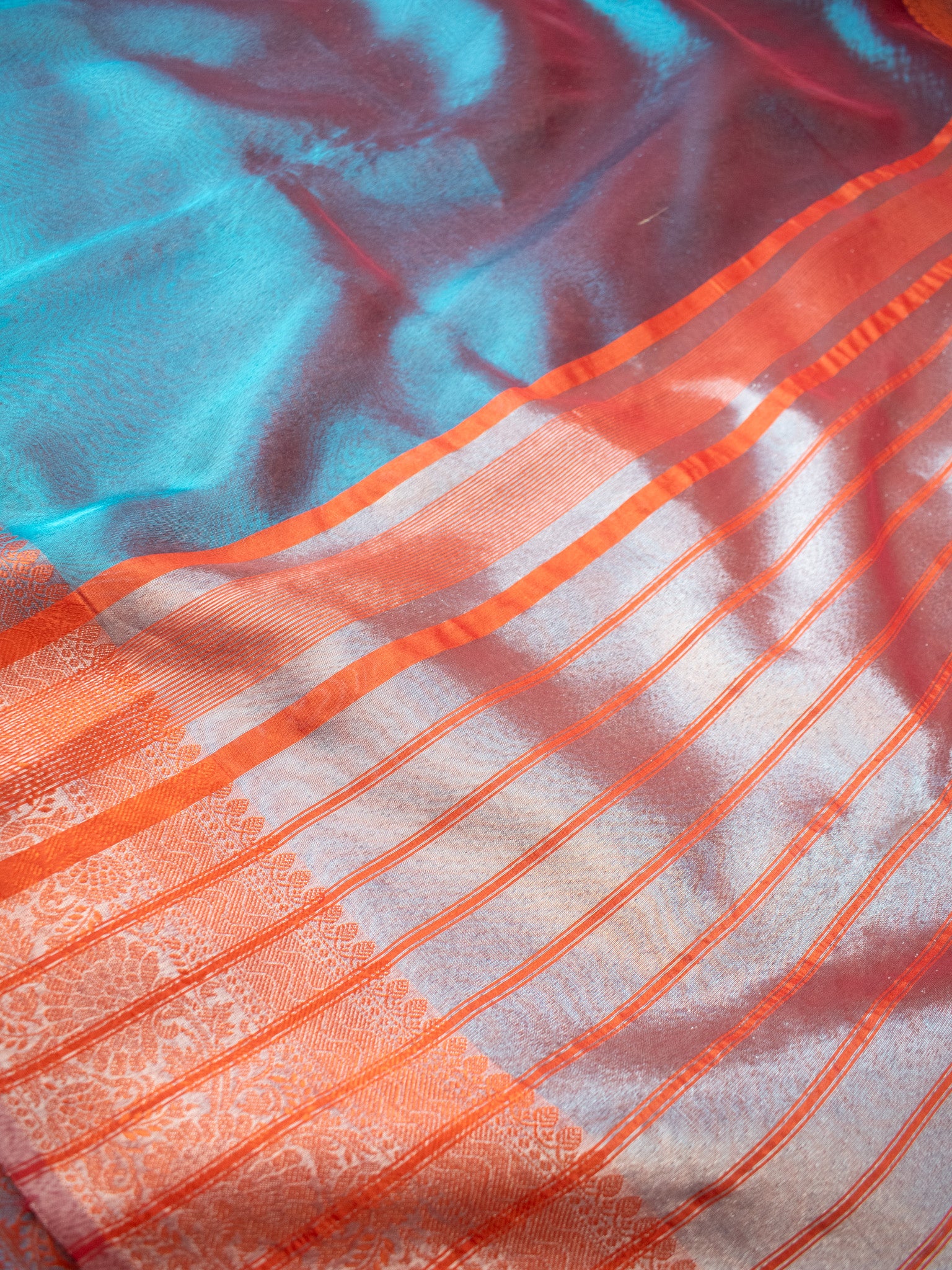 Banarasi Plain Shaded Tissue Saree With Zari Border - Blue