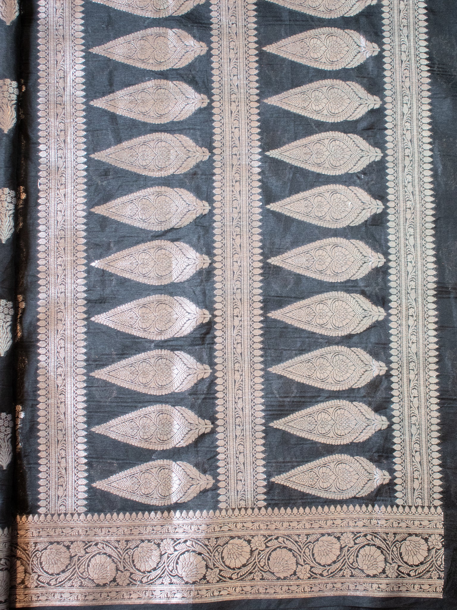 Banarasi Semi Silk Saree With Silver Zari Weaving & Border- Black