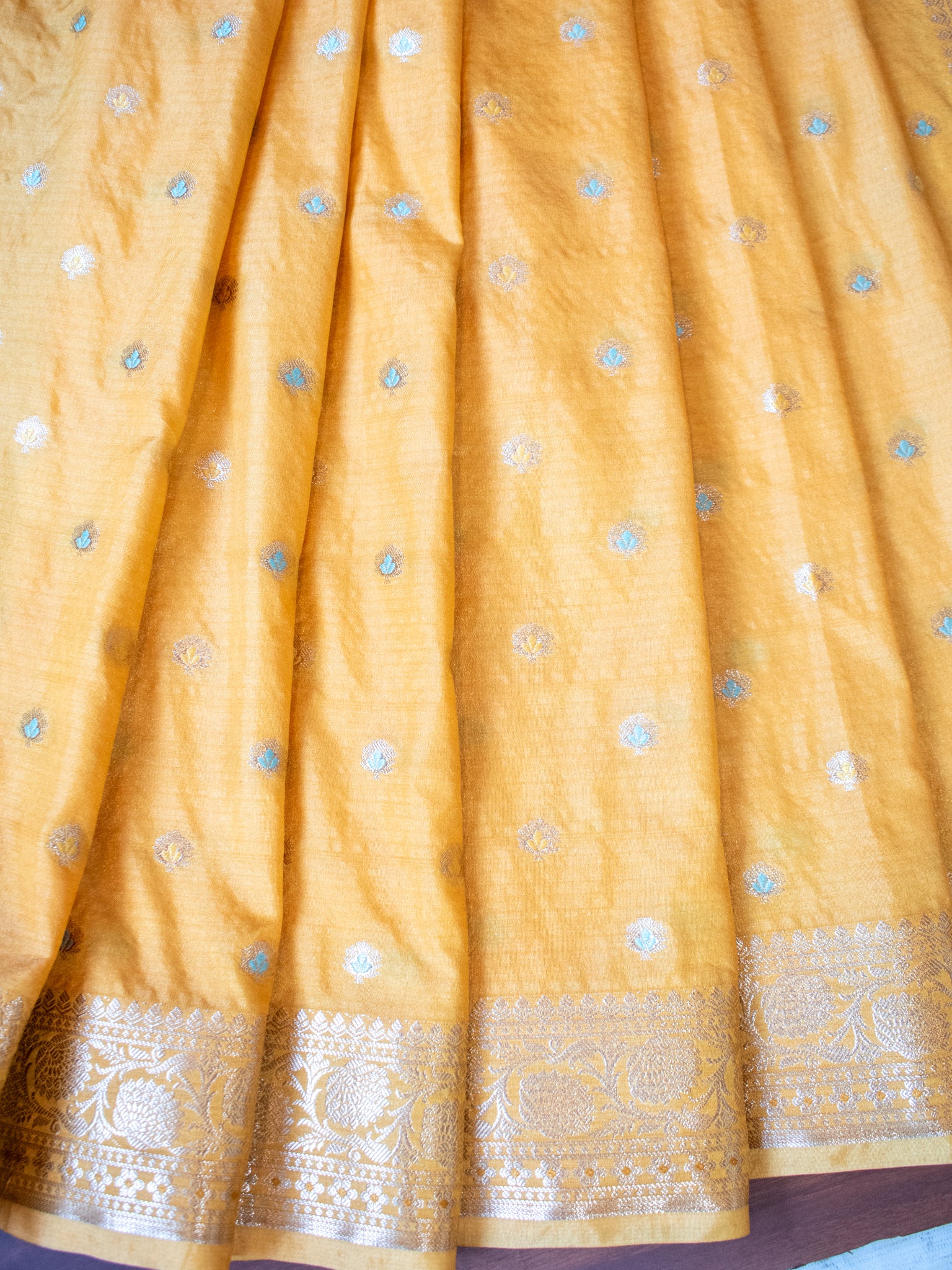 Banarasi Semi Silk Saree With Zari Weaving & Border- Yellow