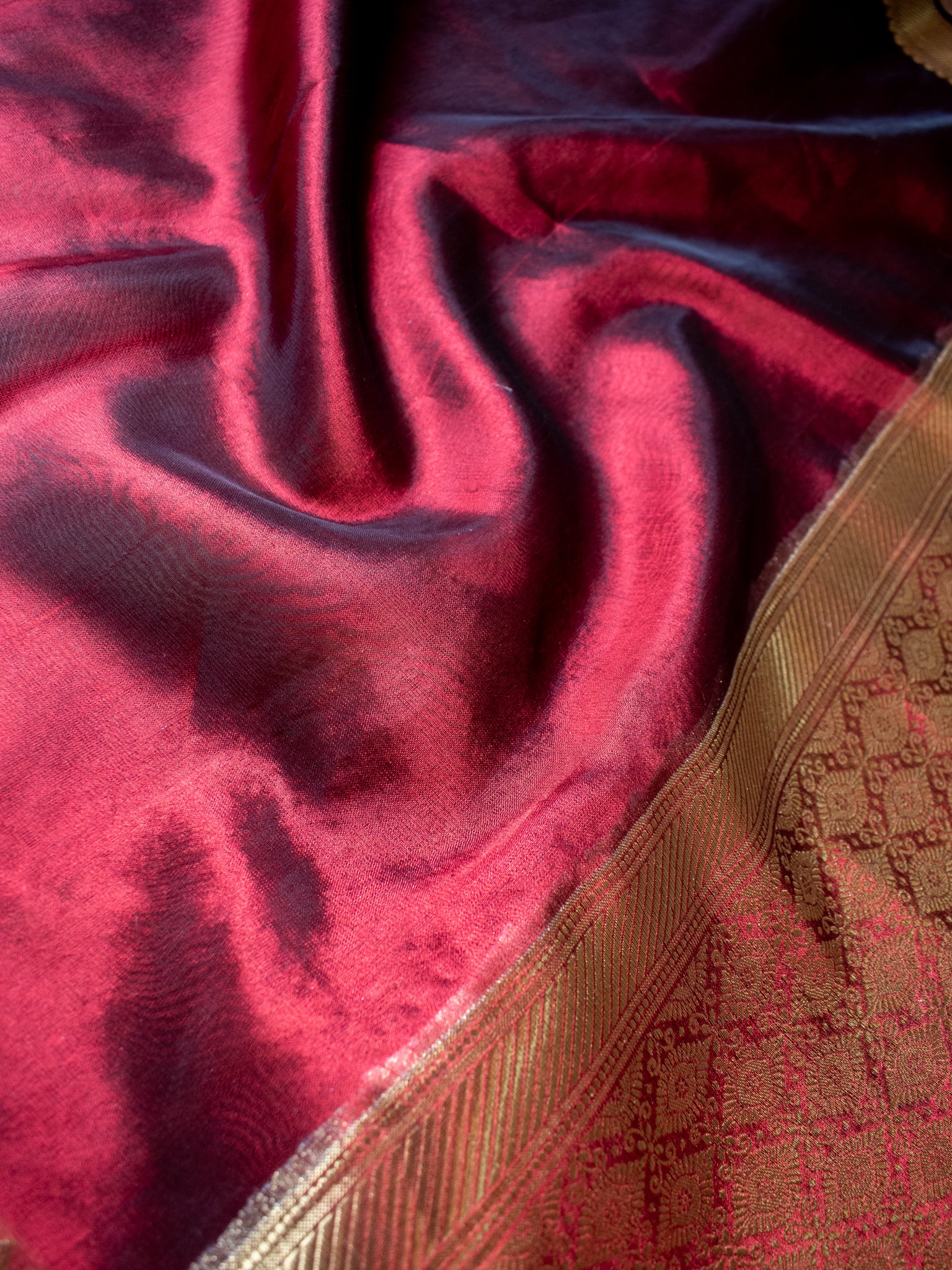 Banarasi Plain Tissue Saree With Zari Border- Brown