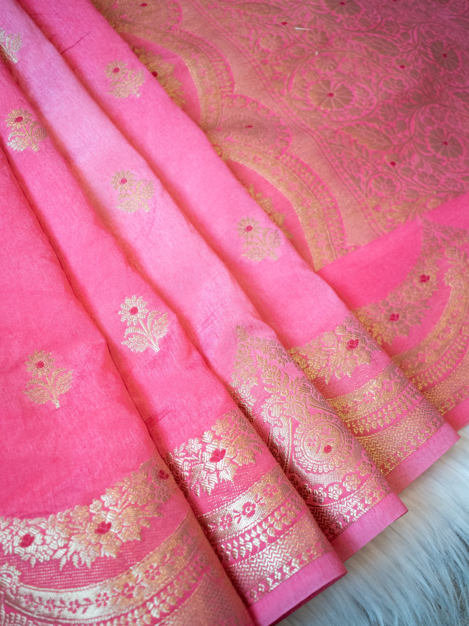 Banarasi Cotton Silk Saree With Zari Weaving & Border- Pink