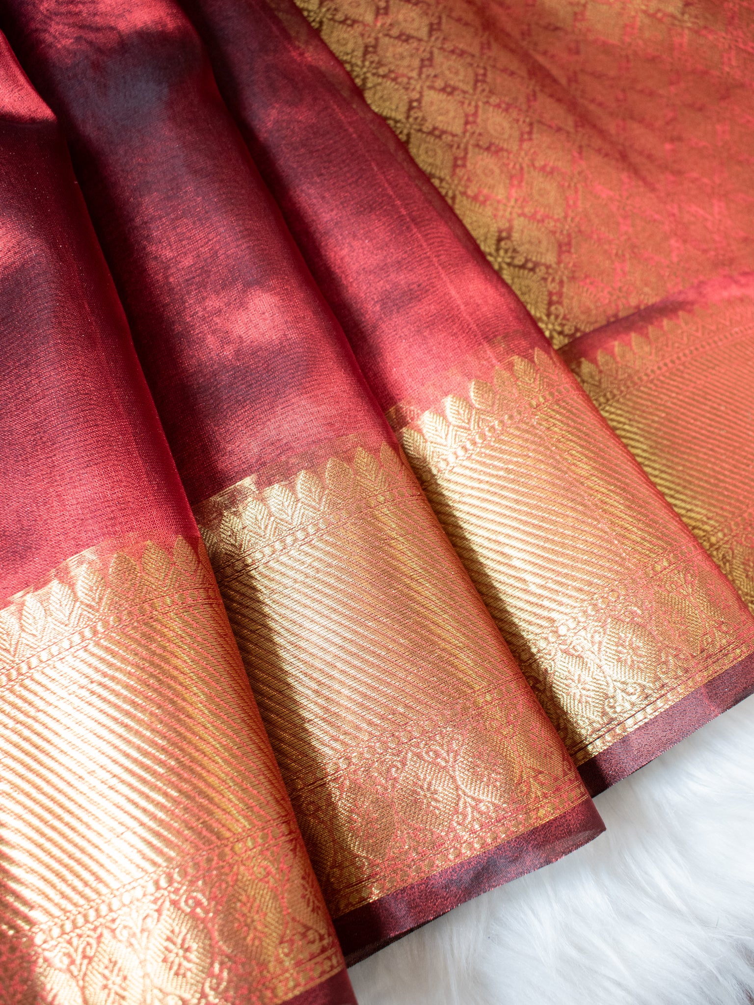 Banarasi Plain Tissue Saree With Zari Border- Brown