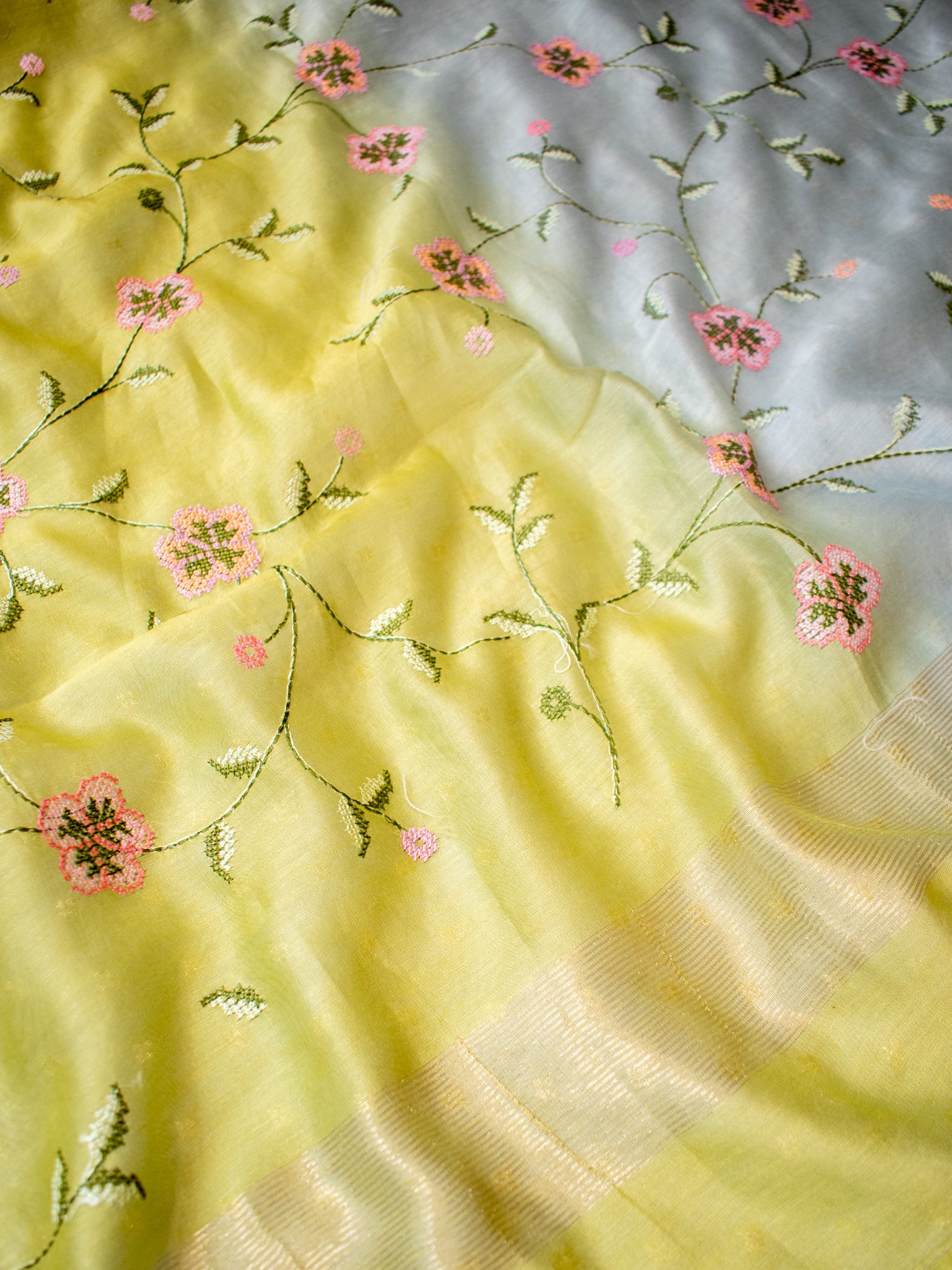 Banarasi Pure Chanderi Salwar Kameez Fabric With Embroidered Dupatta-Blue