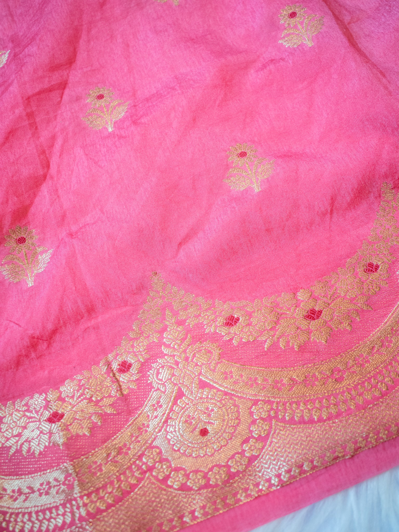 Banarasi Cotton Silk Saree With Zari Weaving & Border- Pink
