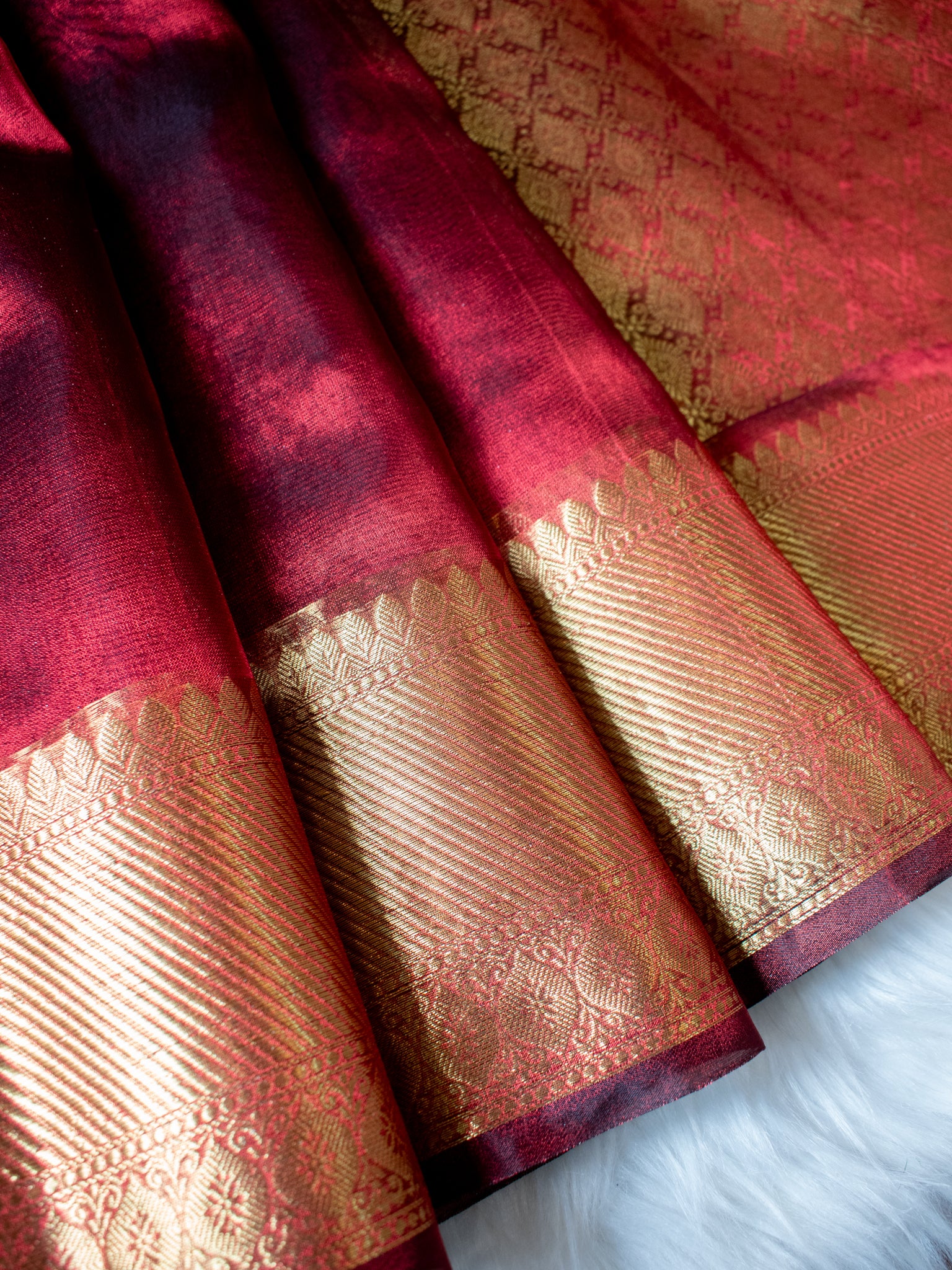 Banarasi Plain Tissue Saree With Zari Border- Brown