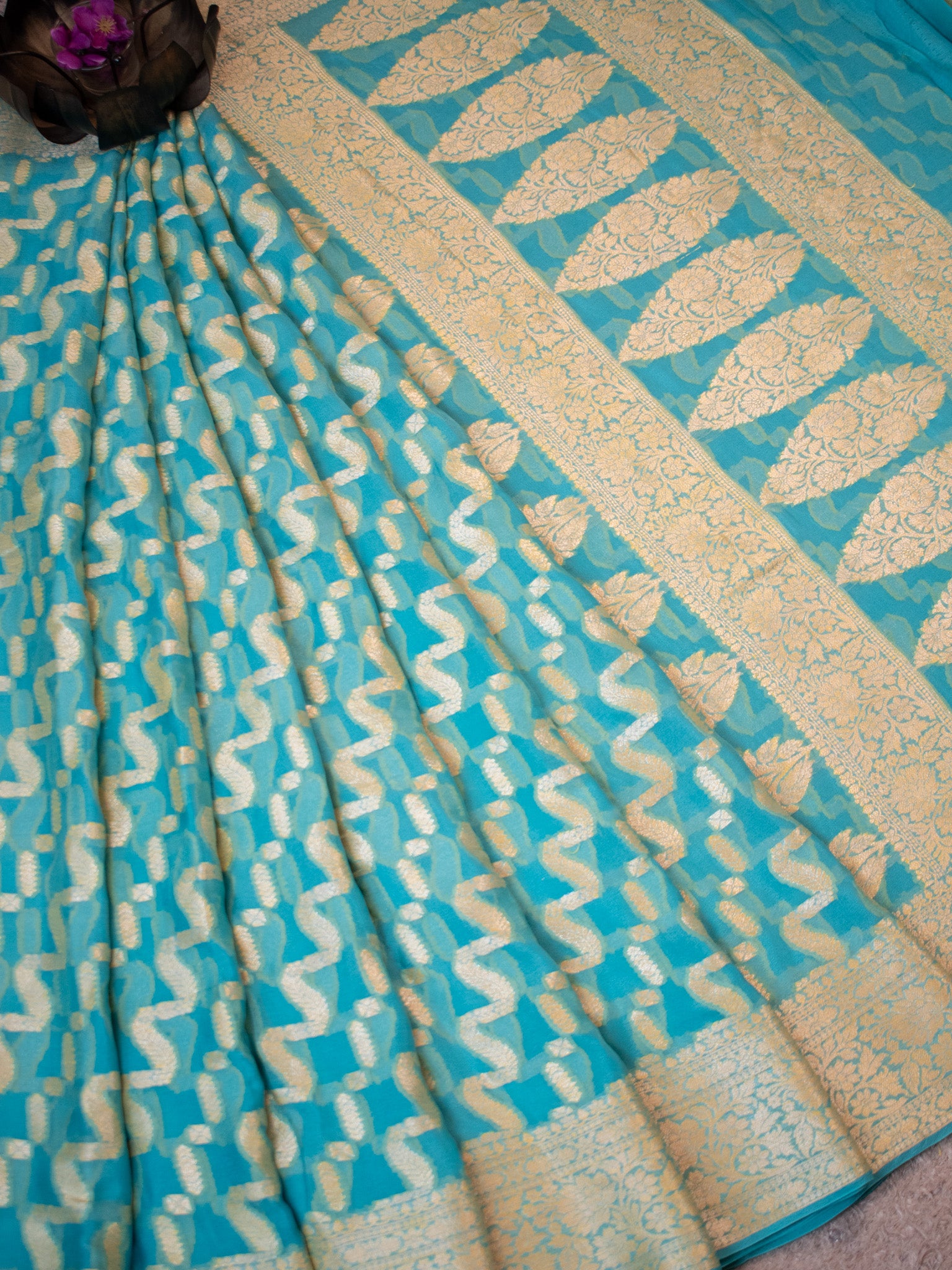 Banaras Pure Georgette Saree With Resham Weaving-Sky Blue