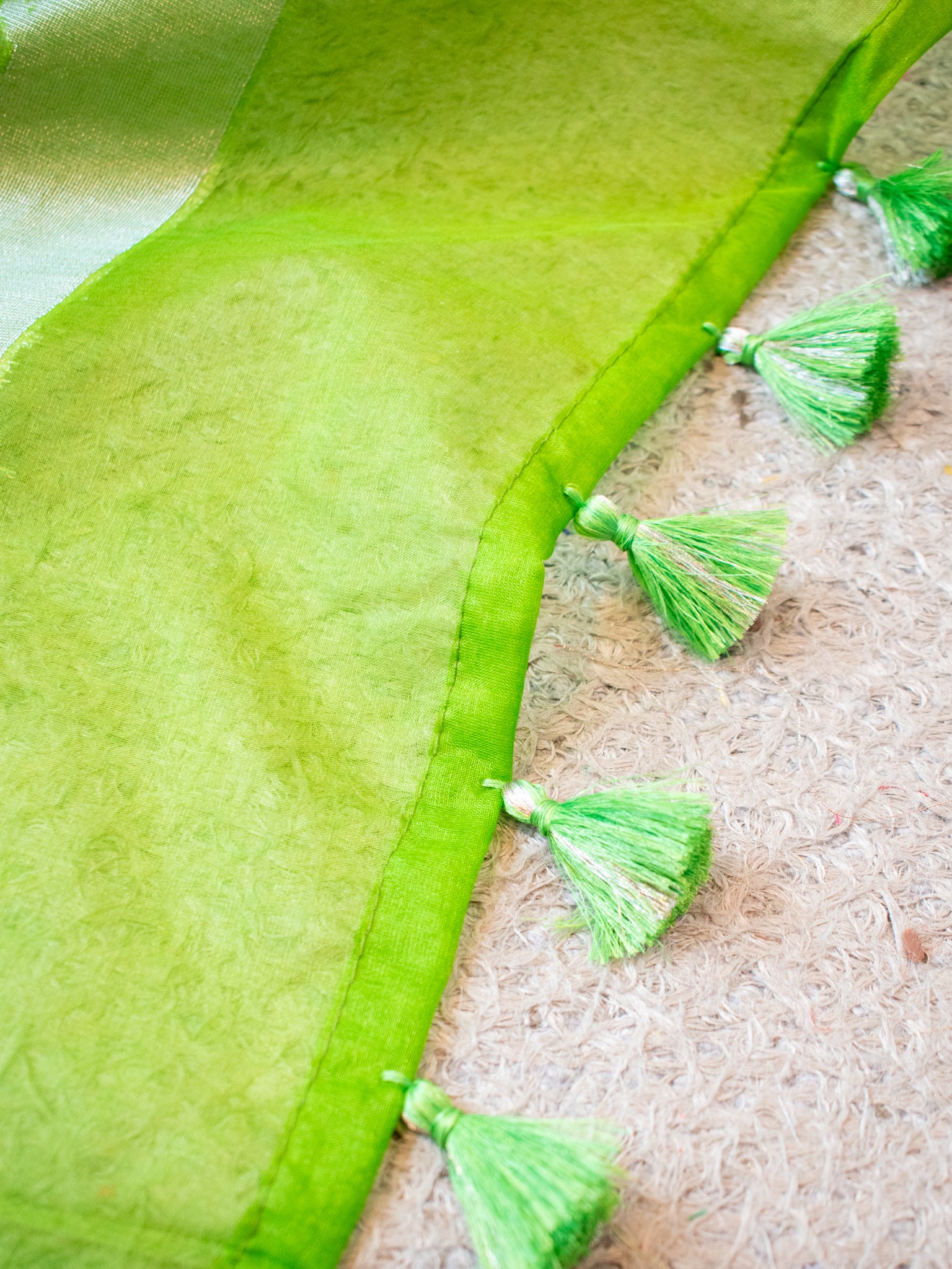 Banarasi Organza Saree With Zari Border- Green