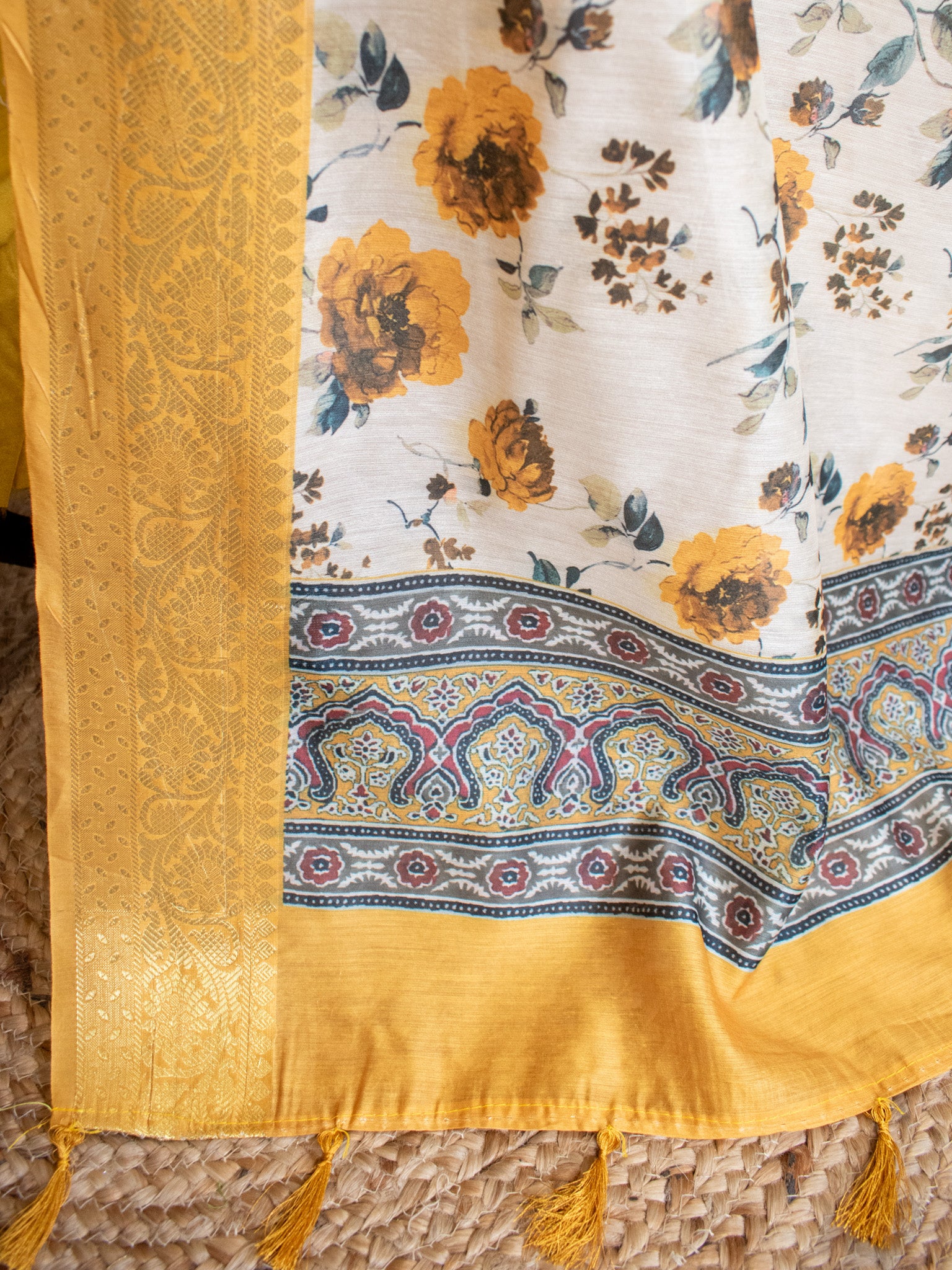 Banarasi Cotton Salwar Kameez Material With Silver Zari Weaving & Dupatta-Yellow