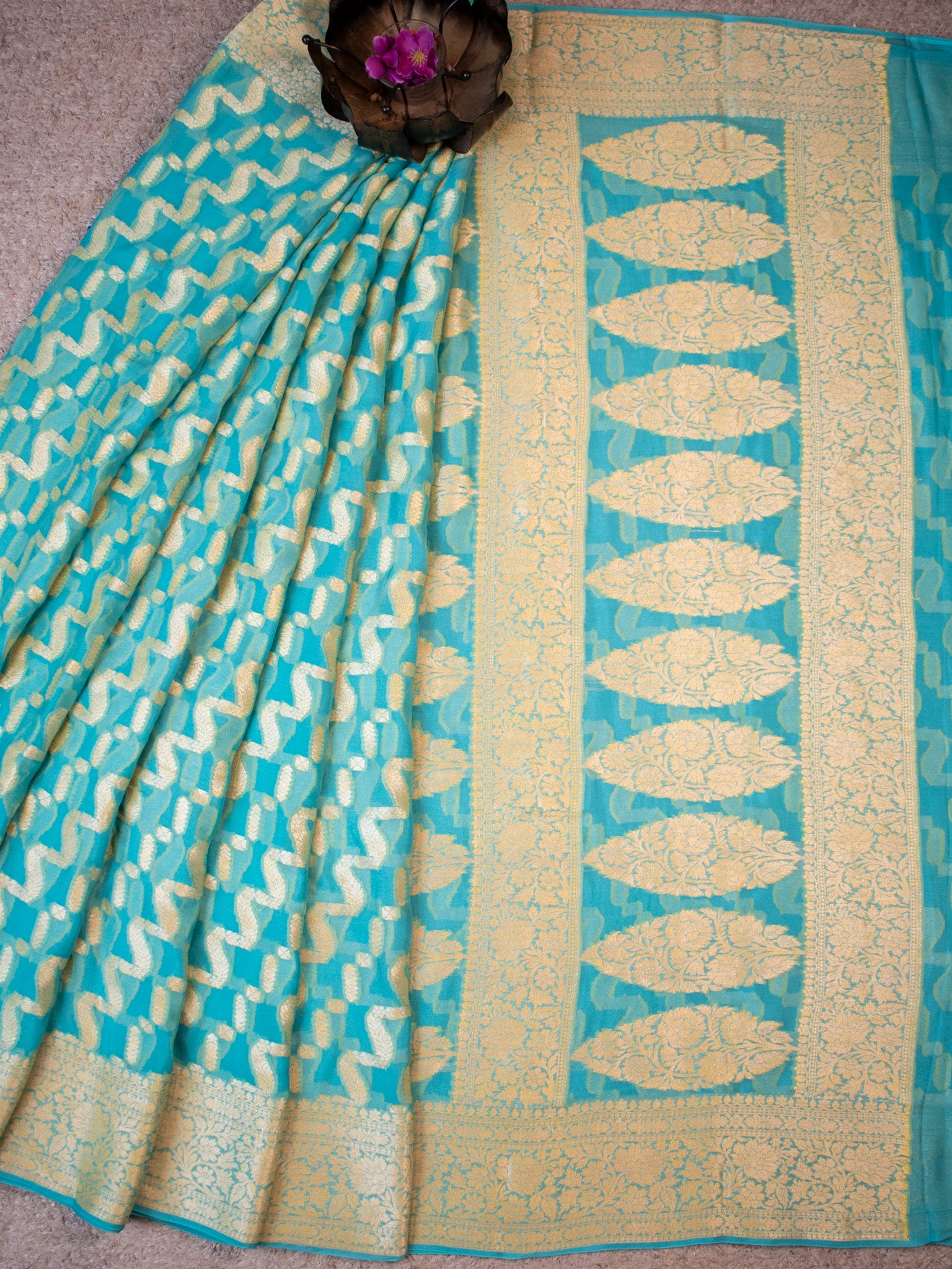 Banaras Pure Georgette Saree With Resham Weaving-Sky Blue