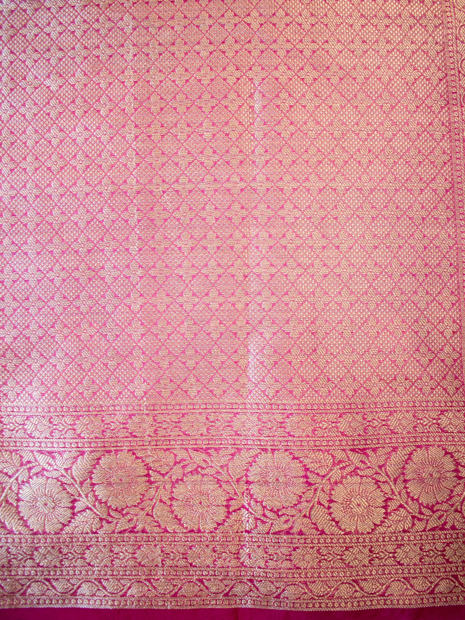 Banarasi Cotton Silk Saree With Silver Zari Weaving & Border-Pink