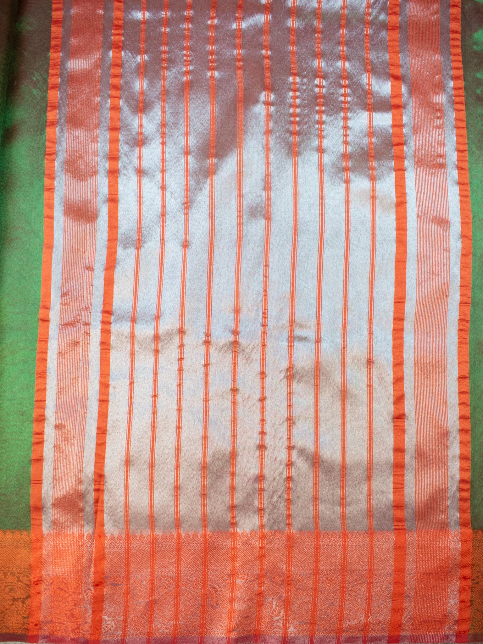 Banarasi Plain Shaded Tissue Saree With Zari Border - Green