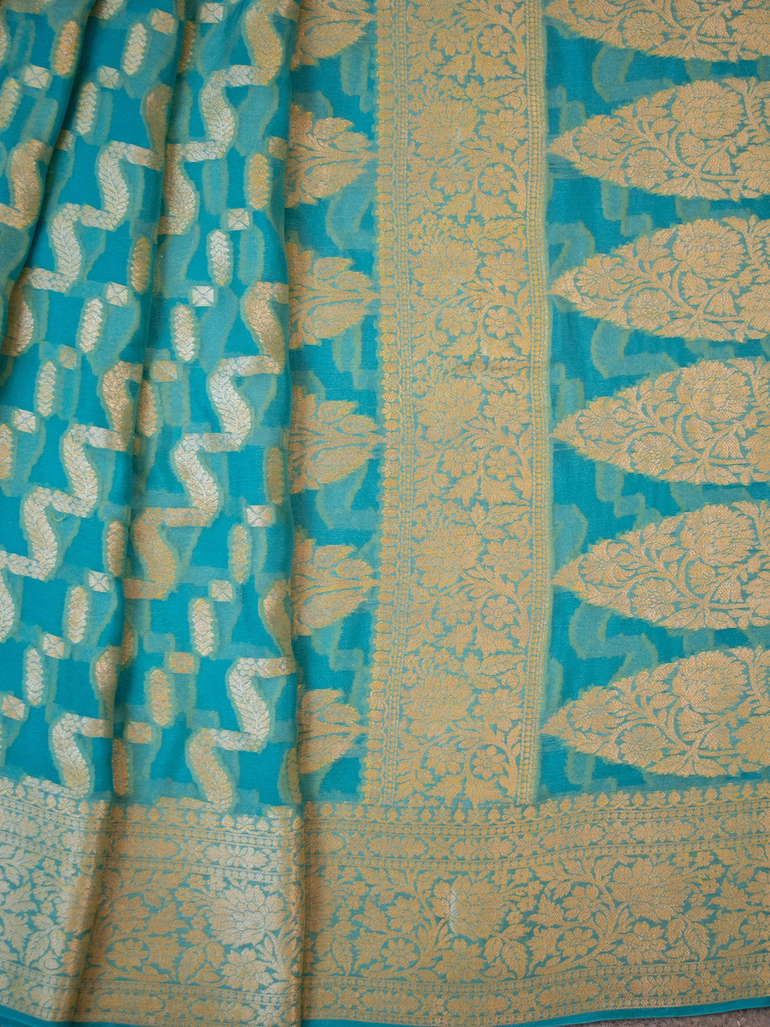 Banaras Pure Georgette Saree With Resham Weaving-Sky Blue