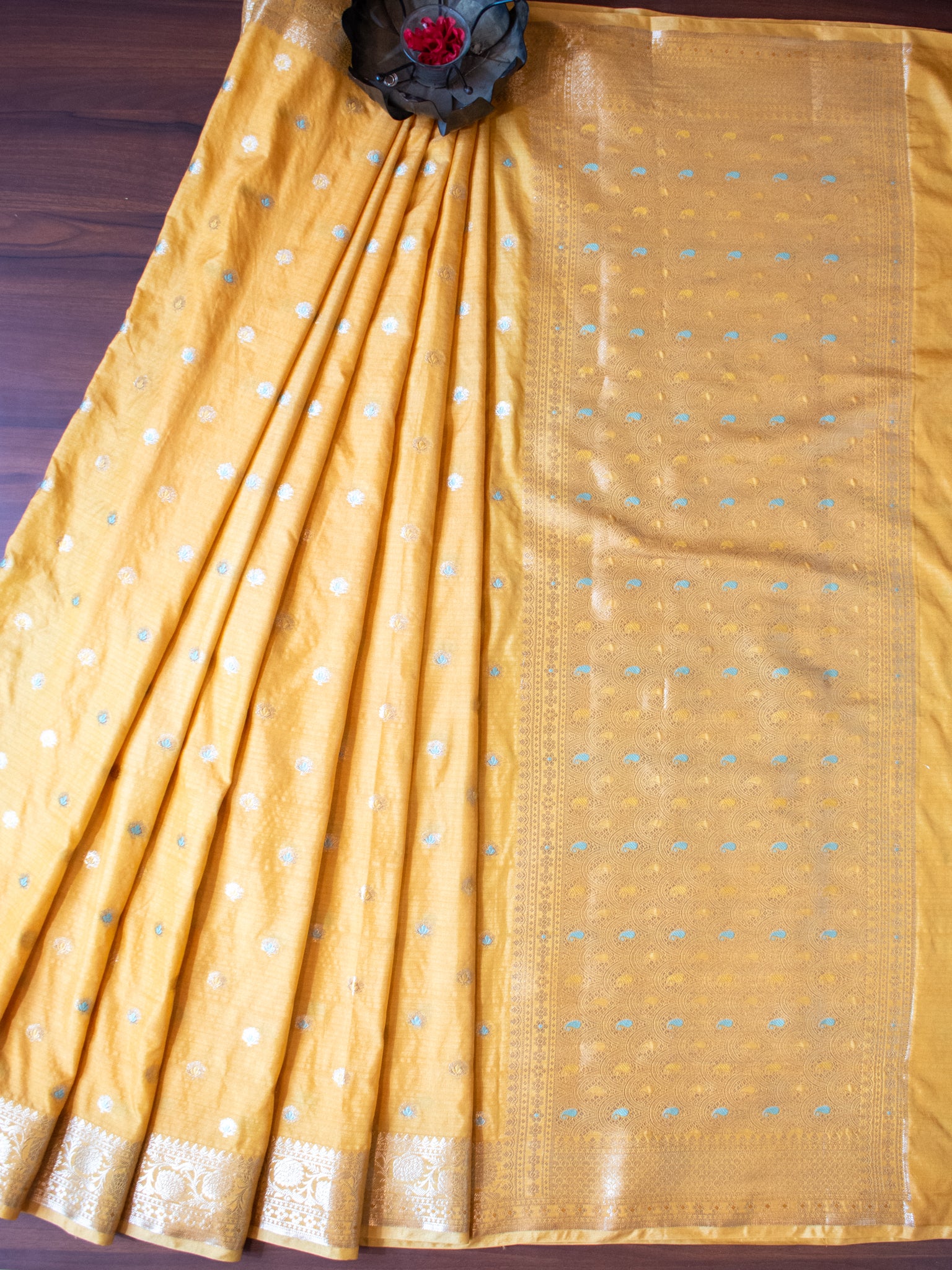 Banarasi Semi Silk Saree With Zari Weaving & Border- Yellow