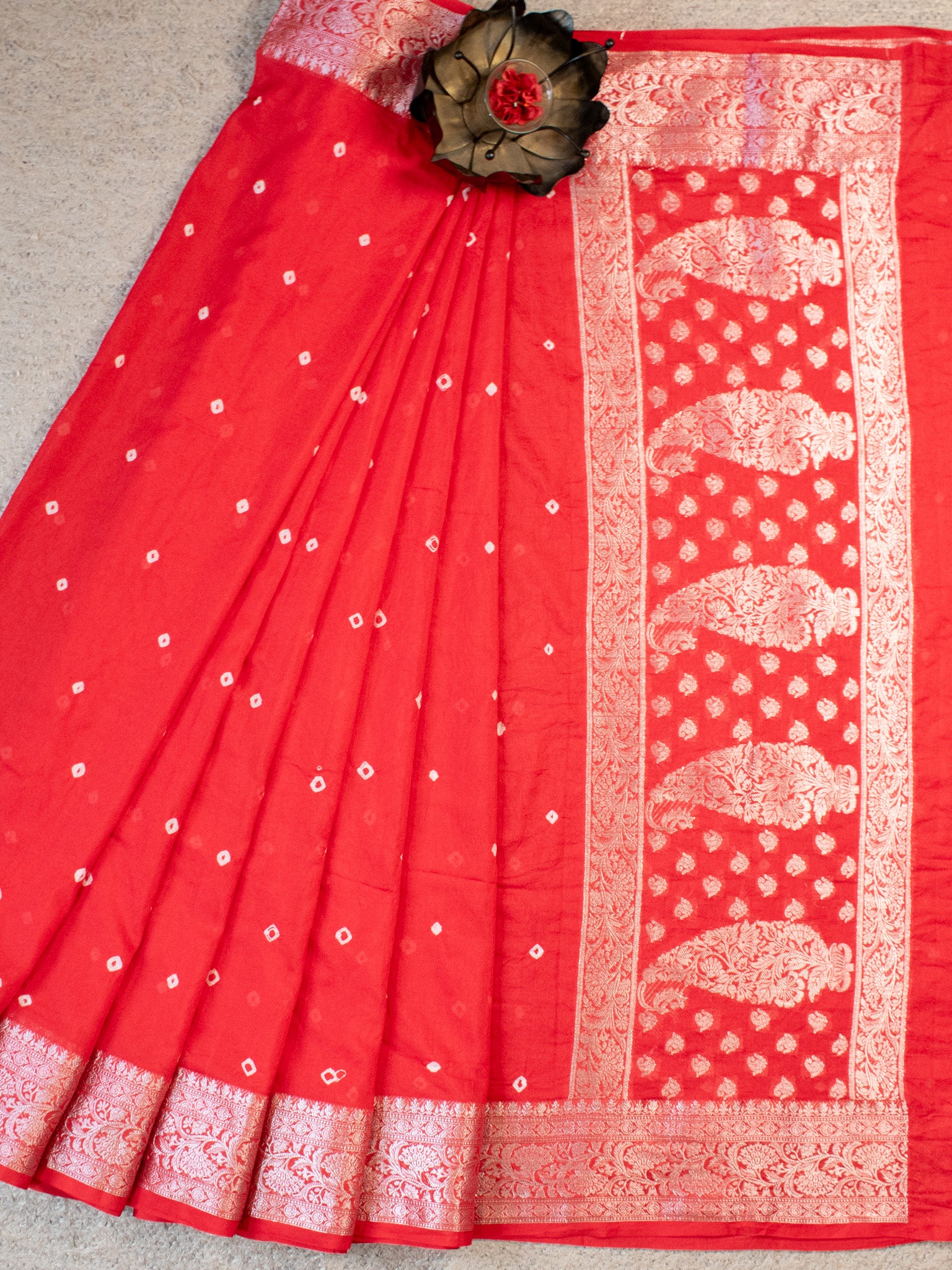 Banarasi Soft Cotton Saree With Silver Zari Border-Red