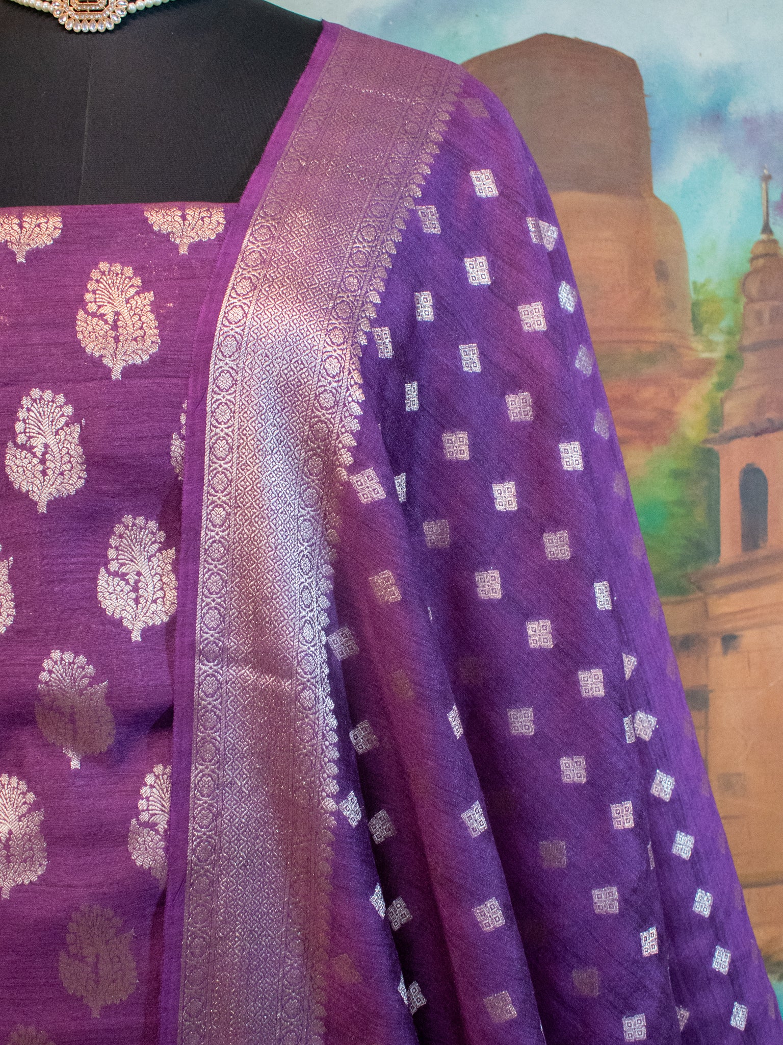 Banarasi Pure Muga Silk Salwar Kameez- Violet