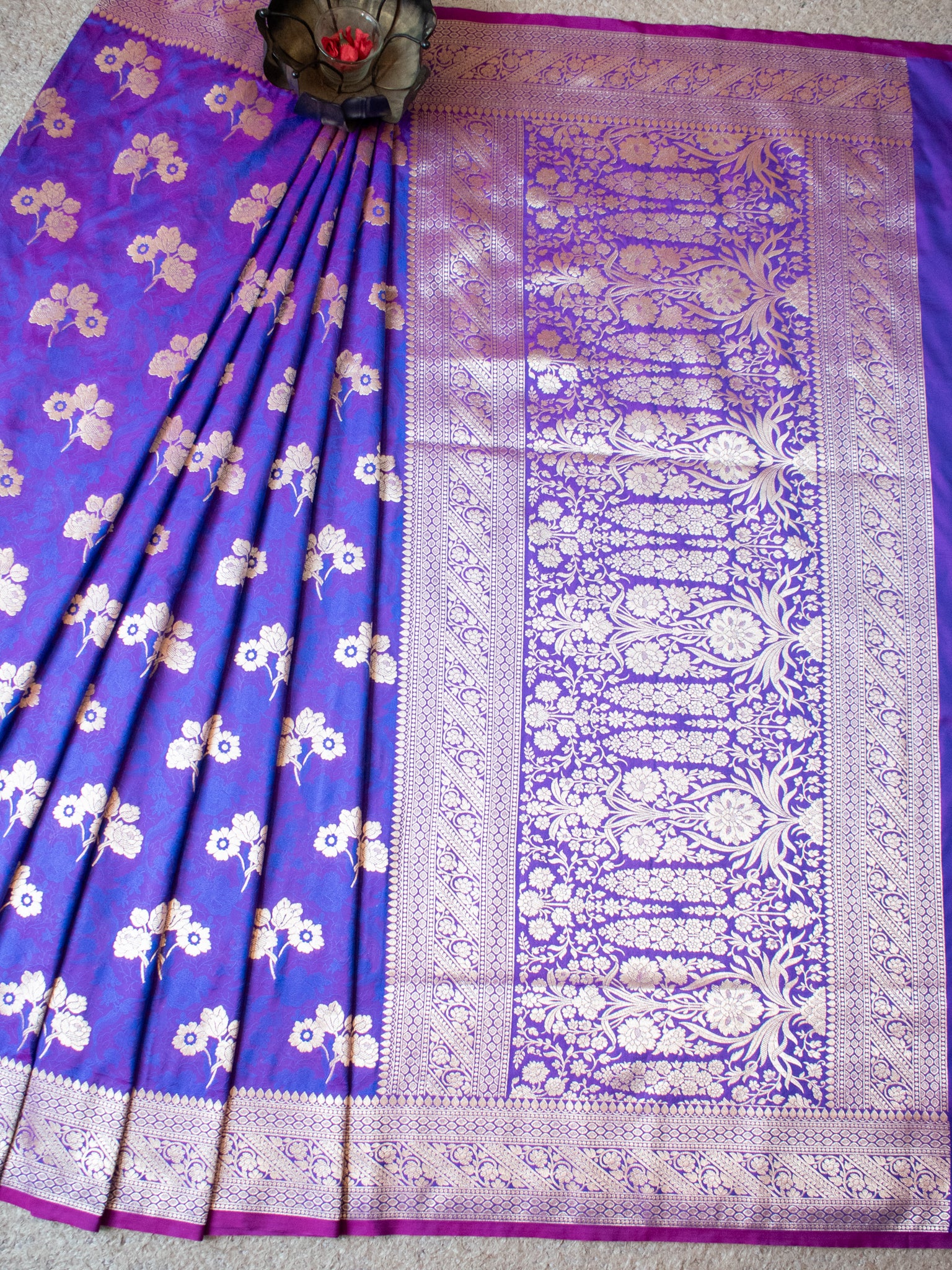 Banarasi Art Katan Silk Saree With Zari Buta Weaving & Tanchoi Weaving- Violet