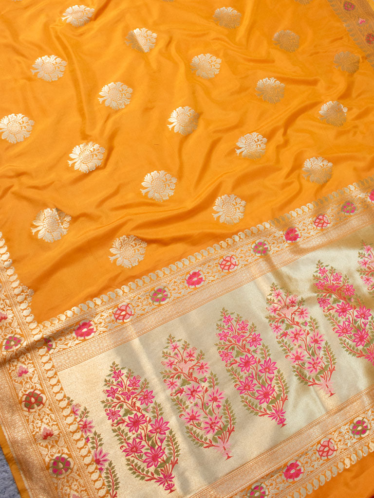 Banarasi Art Katan Silk Saree With Meena Buta Weaving-Yellow