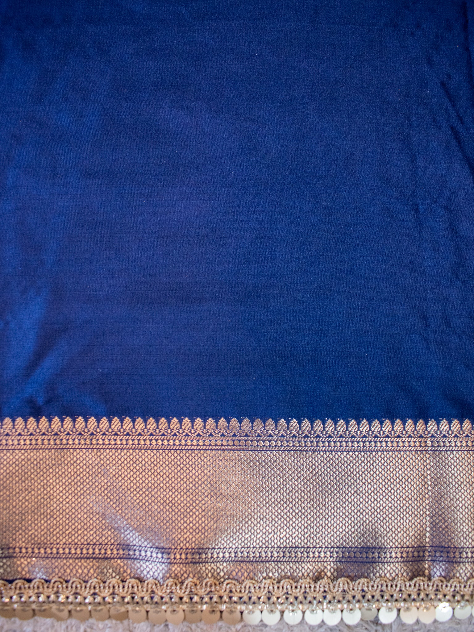 Banarasi Silk Saree With Buti Weaving & Lace Border- Blue