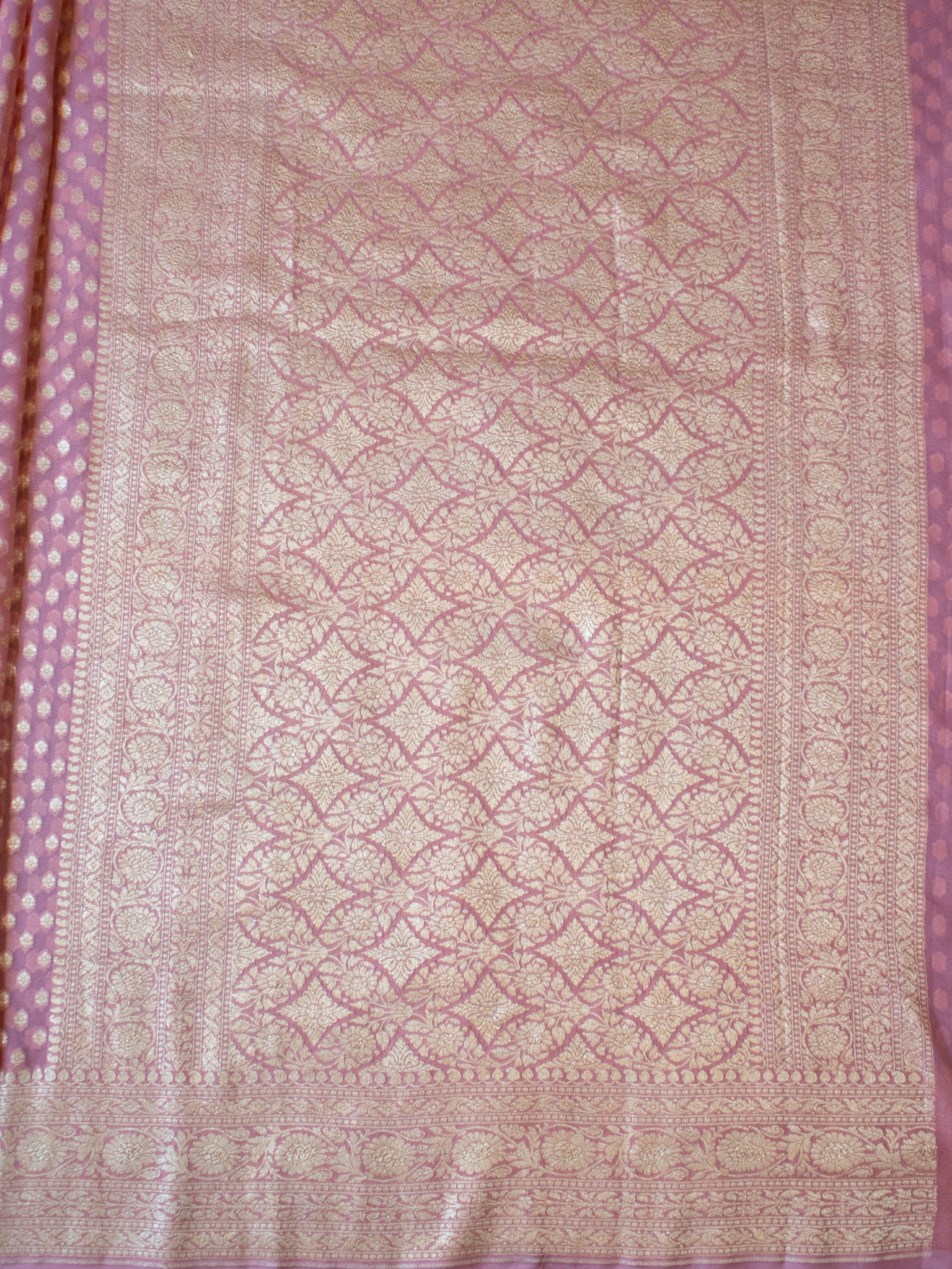 Banarasi Pure Khaddi Georgette Saree With Zari Buti Weaving- Baby Pink