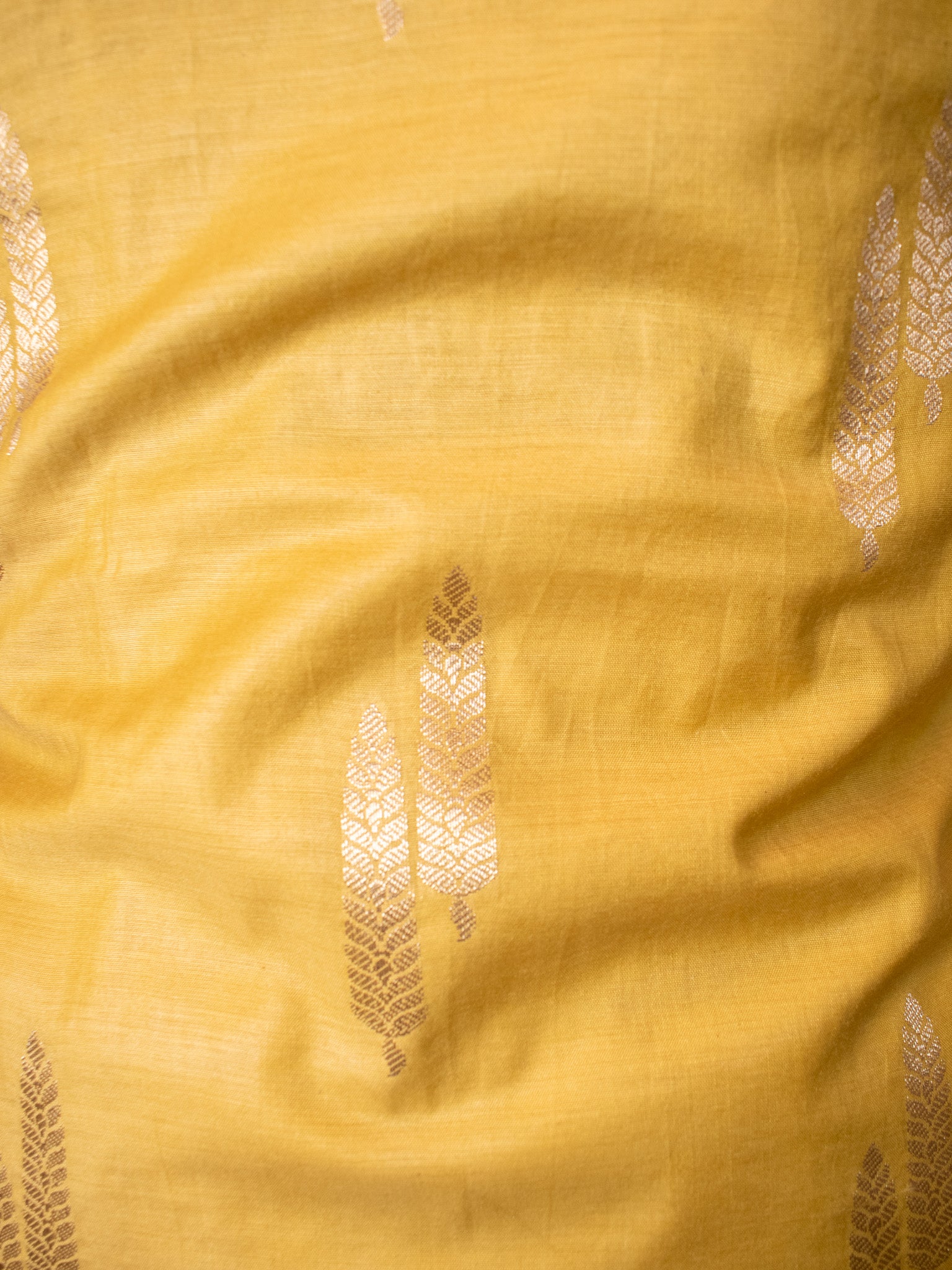 Banarasi Cotton Salwar Kameez Material With Silver Zari Weaving & Dupatta-Yellow