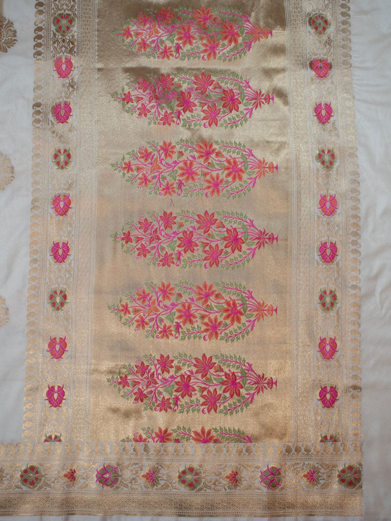 Banarasi Art Katan Silk Saree With Meena Buta Weaving-White