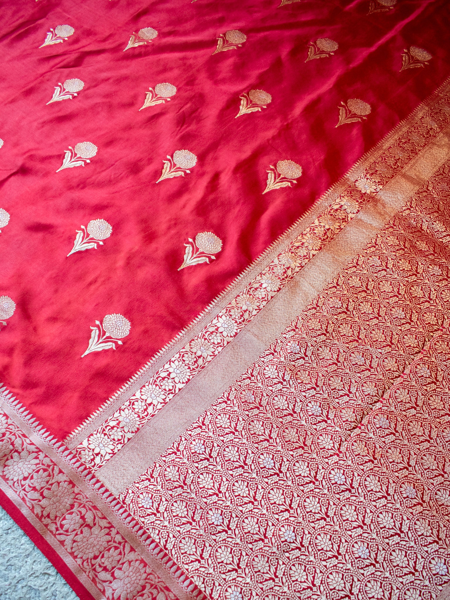 Banarasi Mashru Silk Saree With Buti & Border- Red