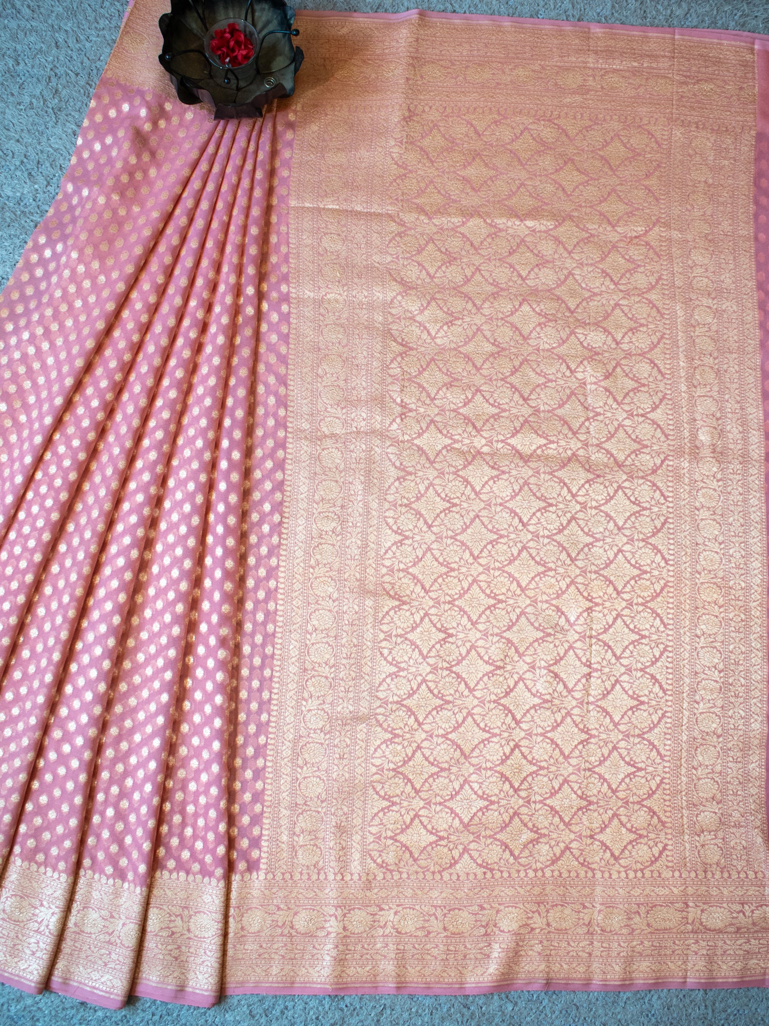 Banarasi Pure Khaddi Georgette Saree With Zari Buti Weaving- Baby Pink