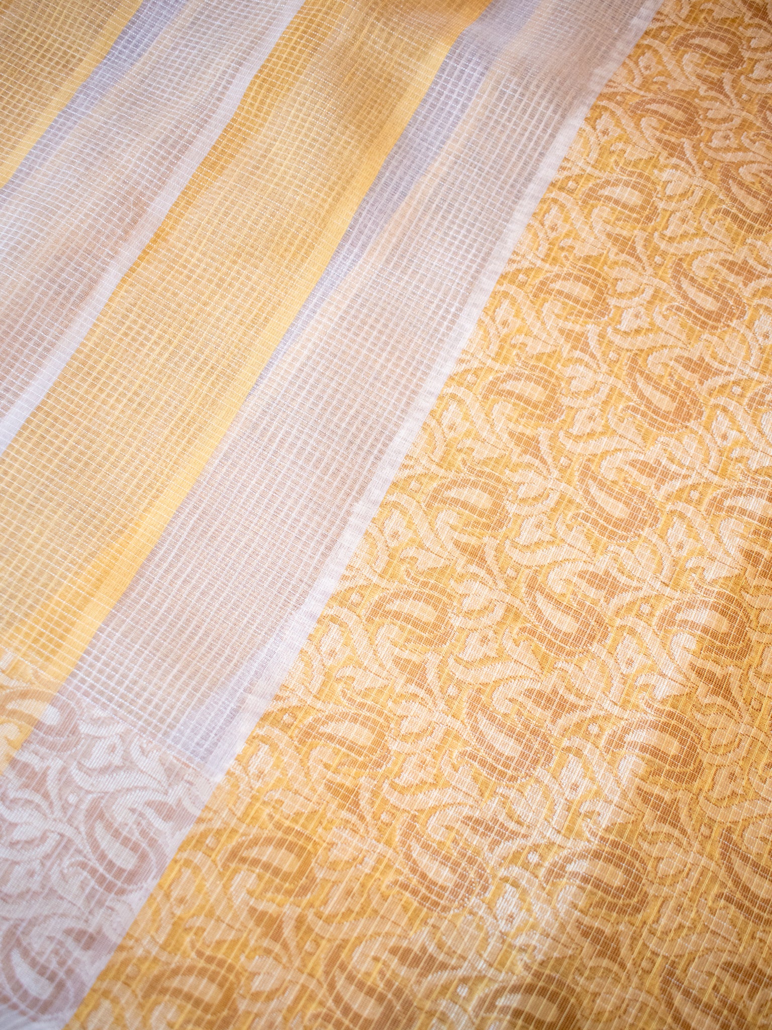 Banarasi Kota Check Saree with Resham Weaving Border- Yellow