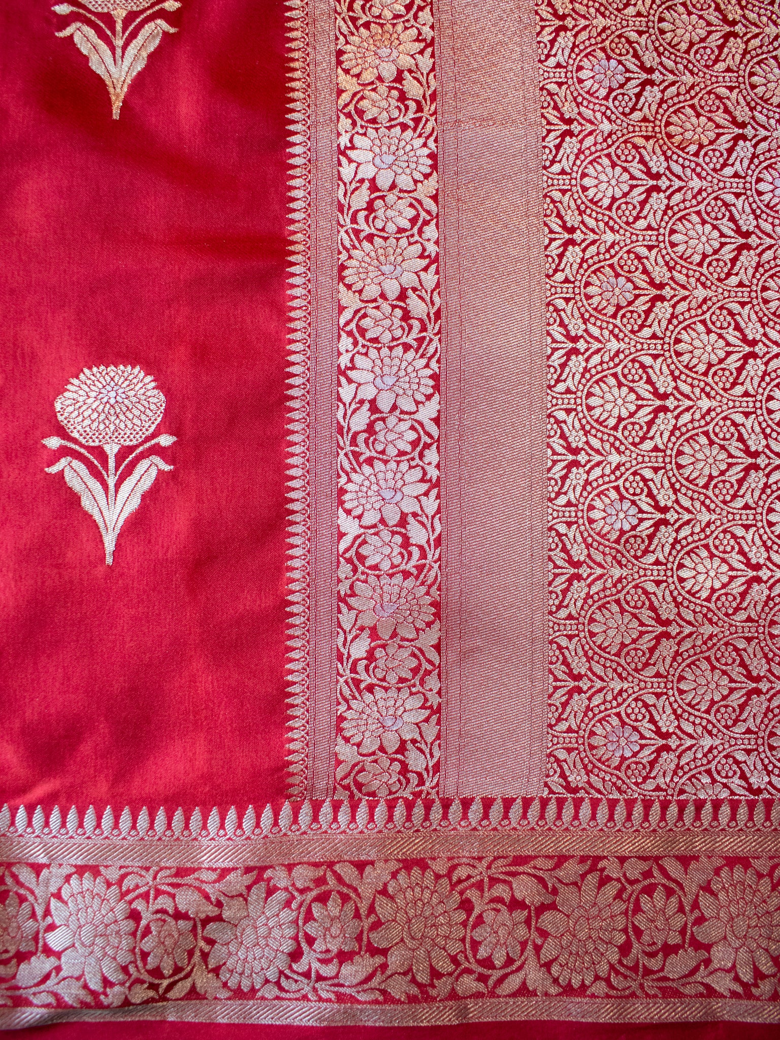 Banarasi Mashru Silk Saree With Buti & Border- Red