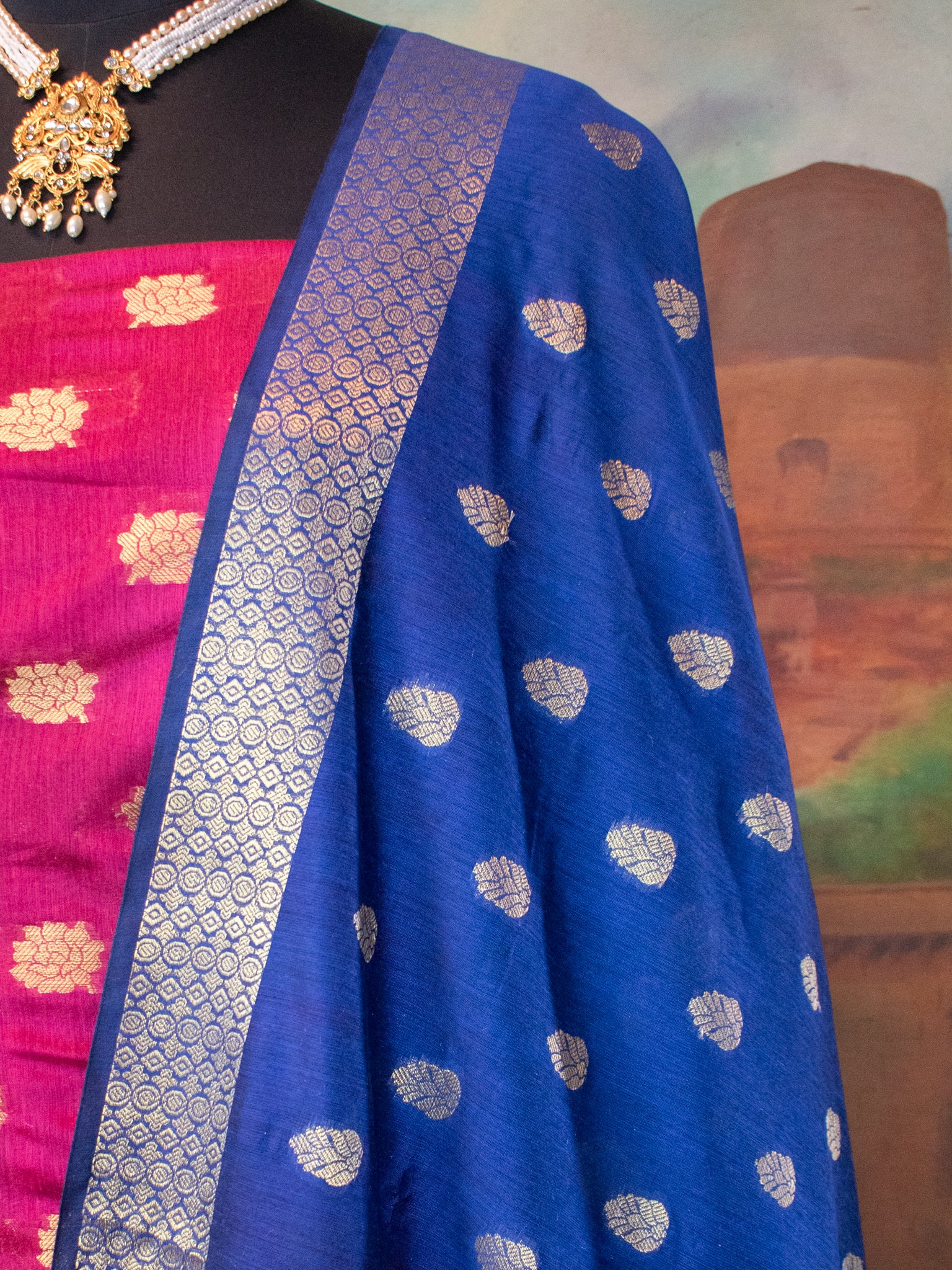 Banarasi Chanderi Cotton Salwar Kameez With Zari Weaving & Dupatta- Pink