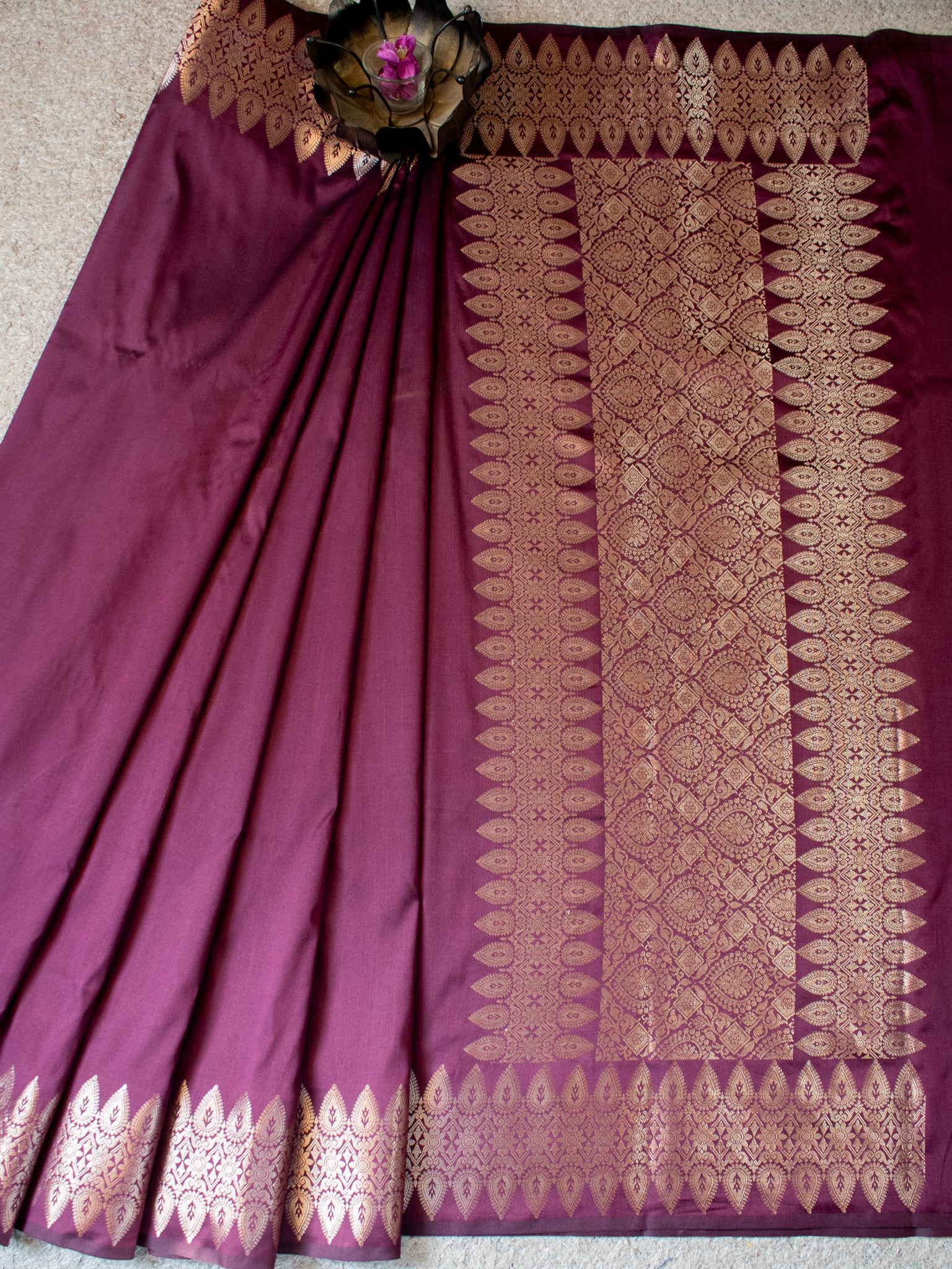 Banarasi Semi Silk Saree With Zari Weaving & Border - Wine
