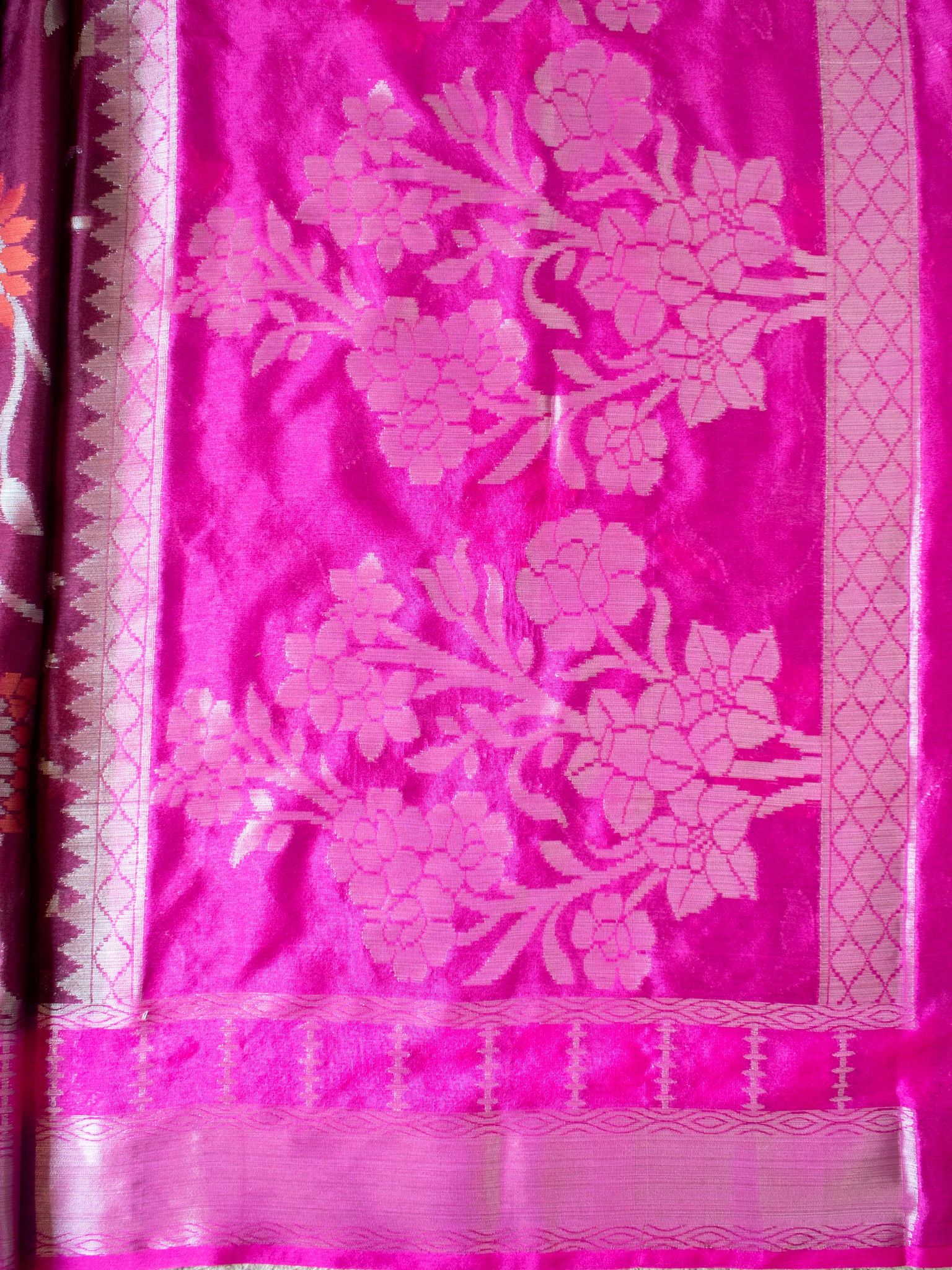 Banarasi Cotton Mix Saree with Floral Weaving & Border- Wine