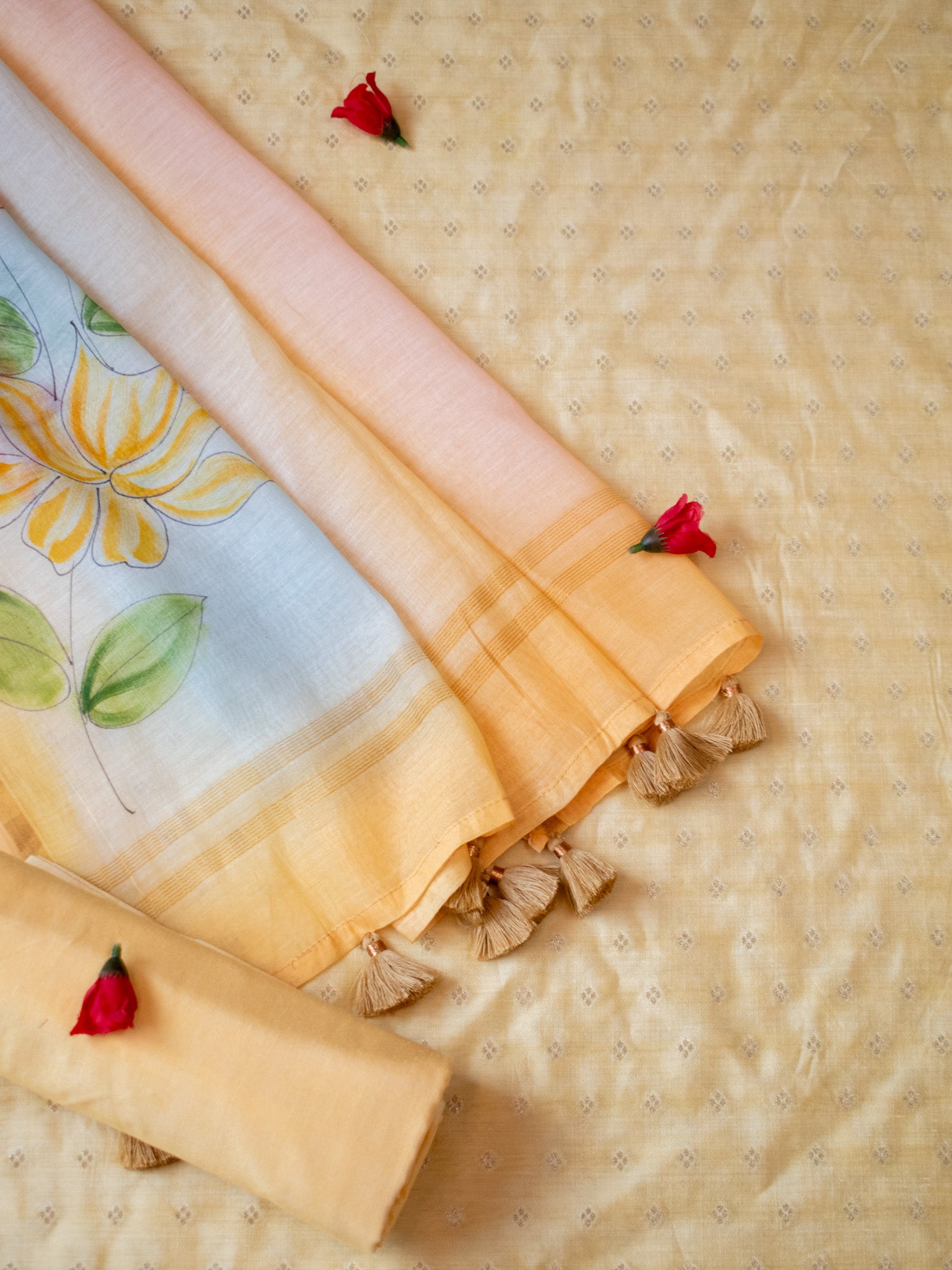 Banarasi Soft Cotton Salwar Kameez Fabric With Hand Painted Dupatta- Yellow