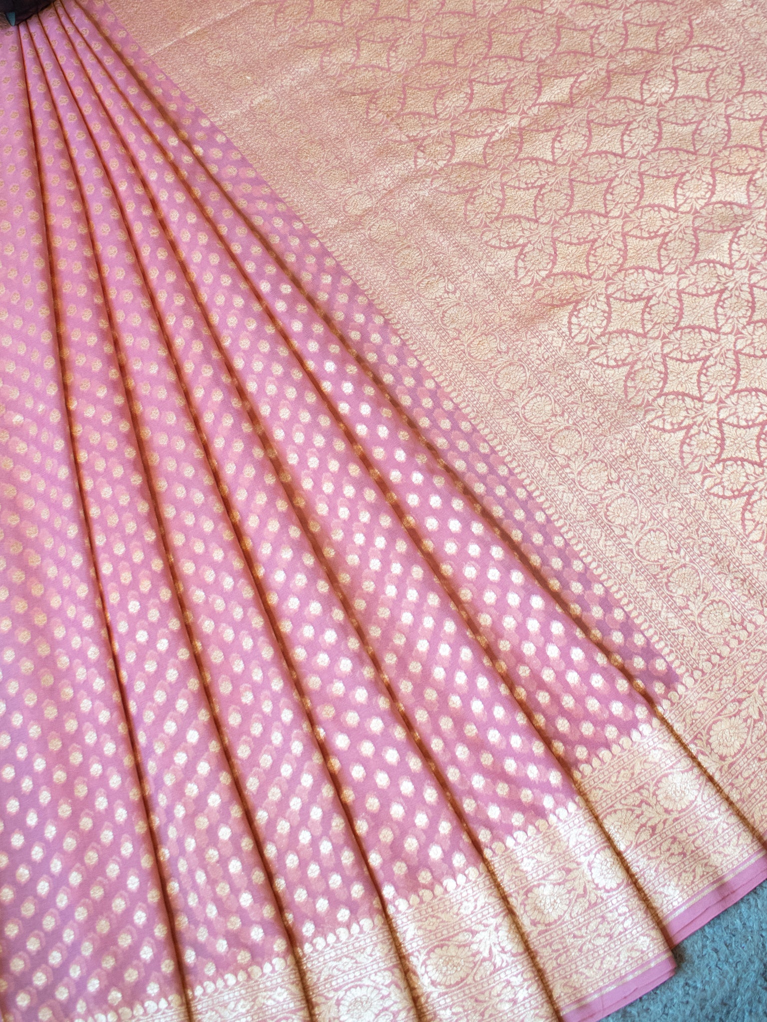 Banarasi Pure Khaddi Georgette Saree With Zari Buti Weaving- Baby Pink