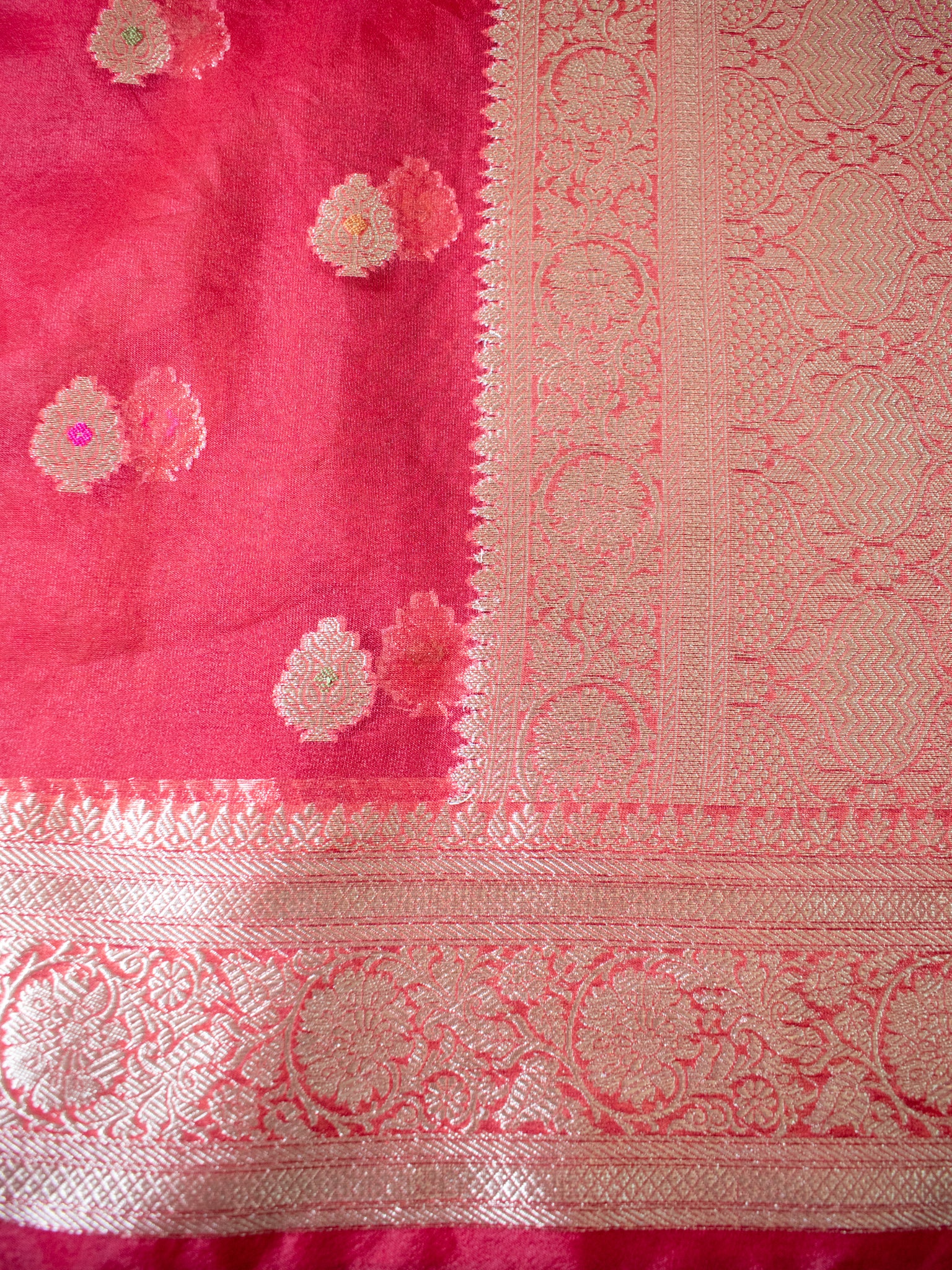 Banarasi Organza Mix Saree With Zari Weaving & Border- Red