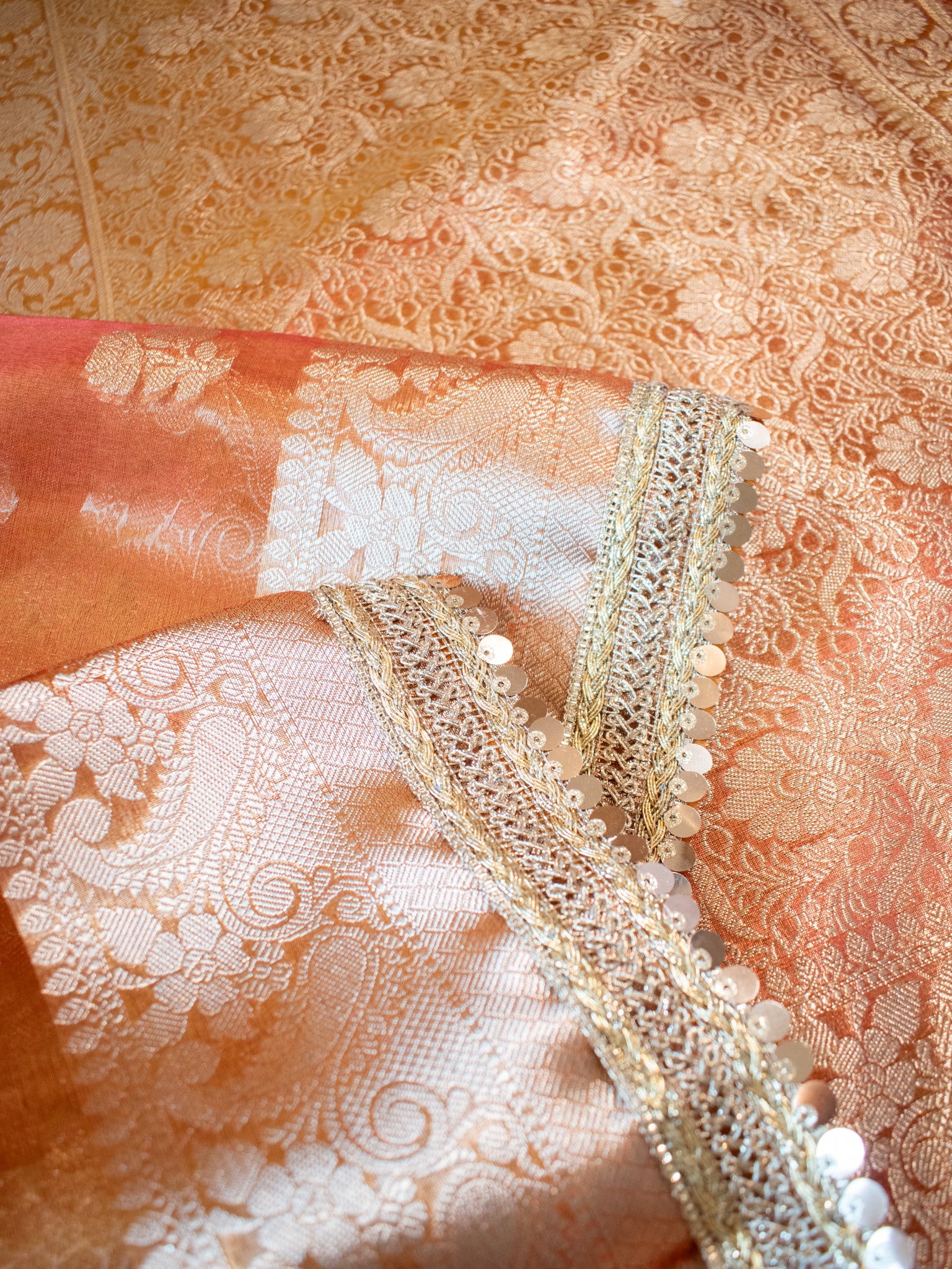 Banarasi Tissue Saree With Buti Weaving & Lace Border - Red