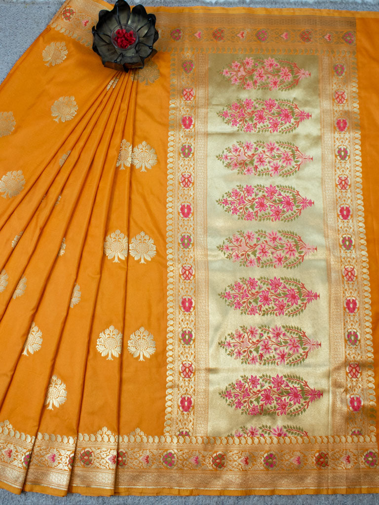 Banarasi Art Katan Silk Saree With Meena Buta Weaving-Yellow